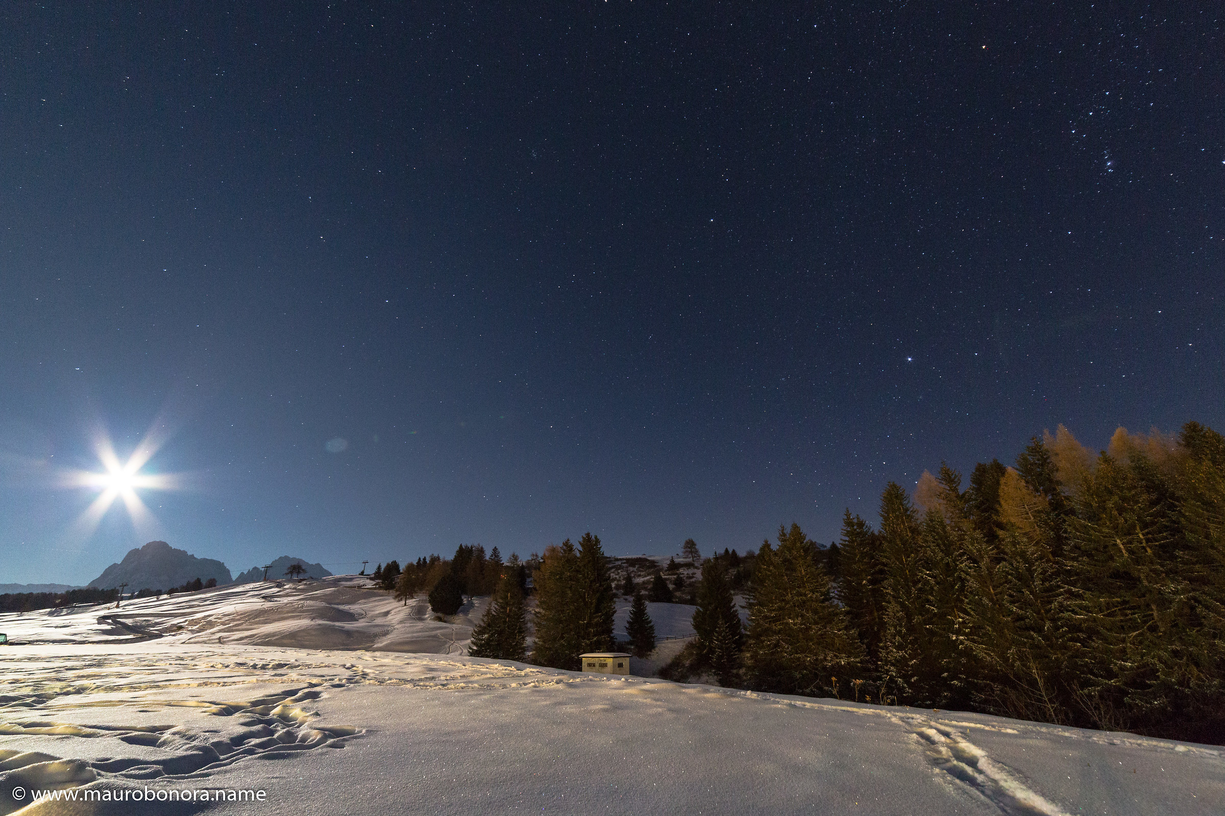 The Sassolungo and the moon