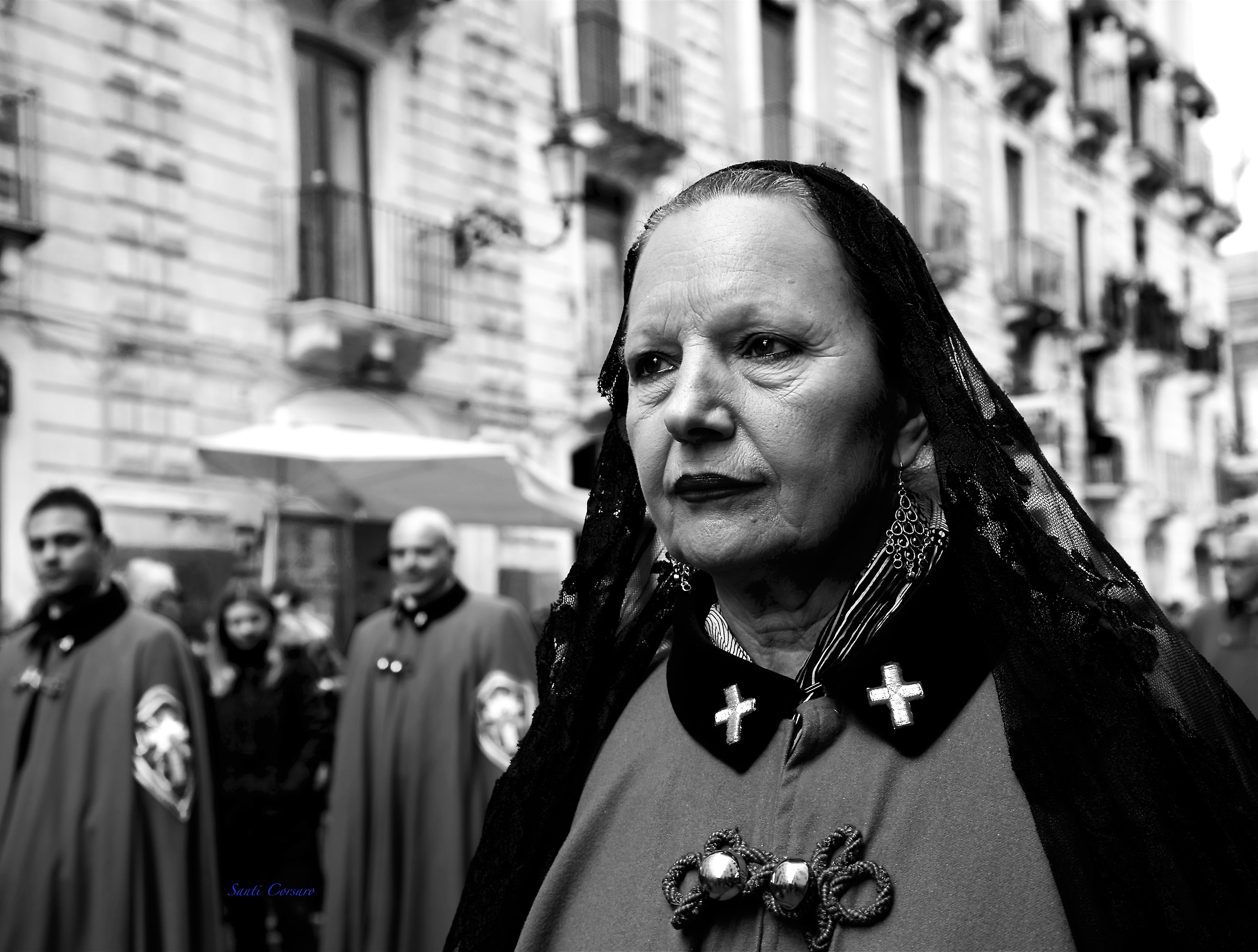 Noblewoman in procession B/W