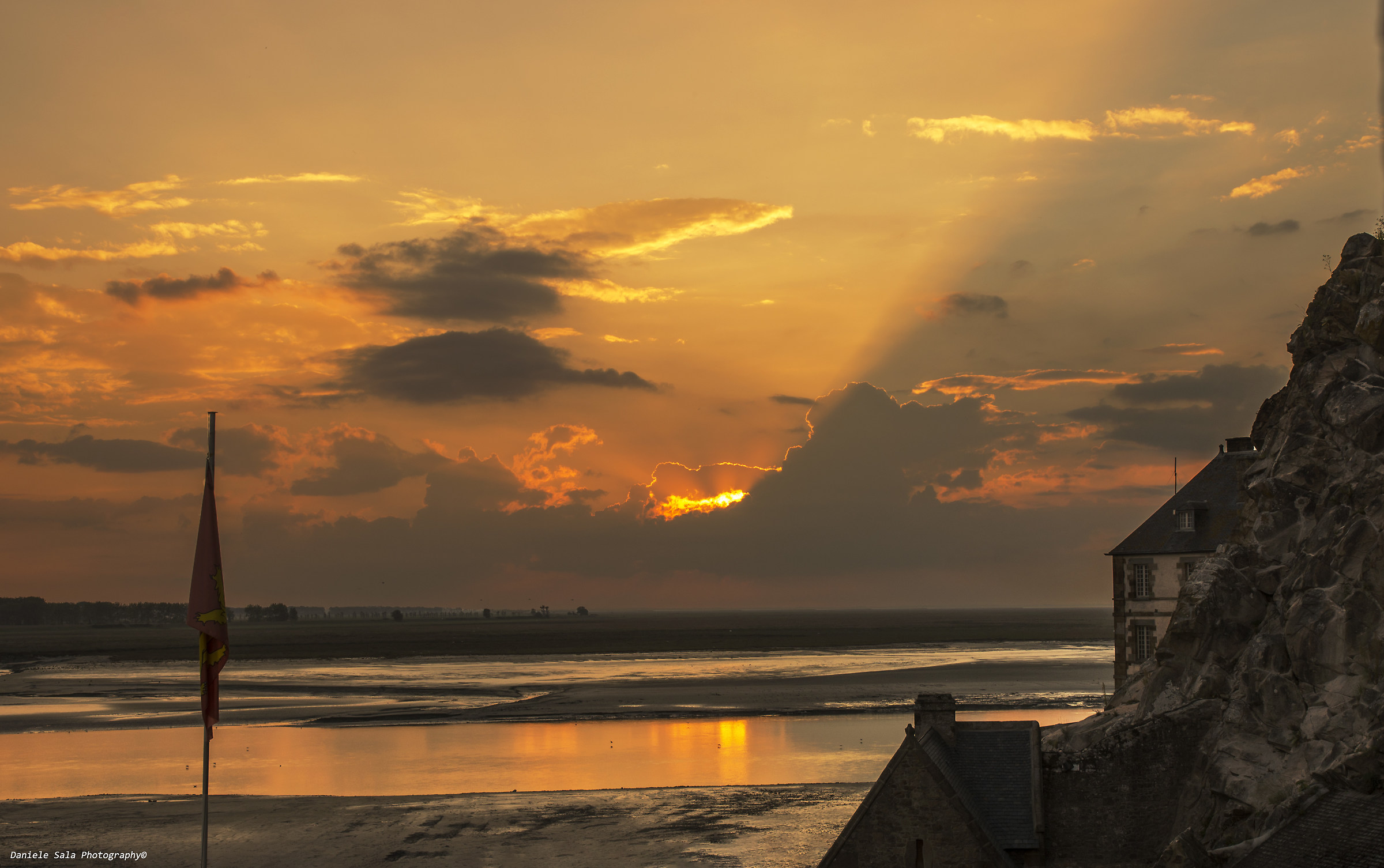 Sunset on Mont Saint Michel Bay..