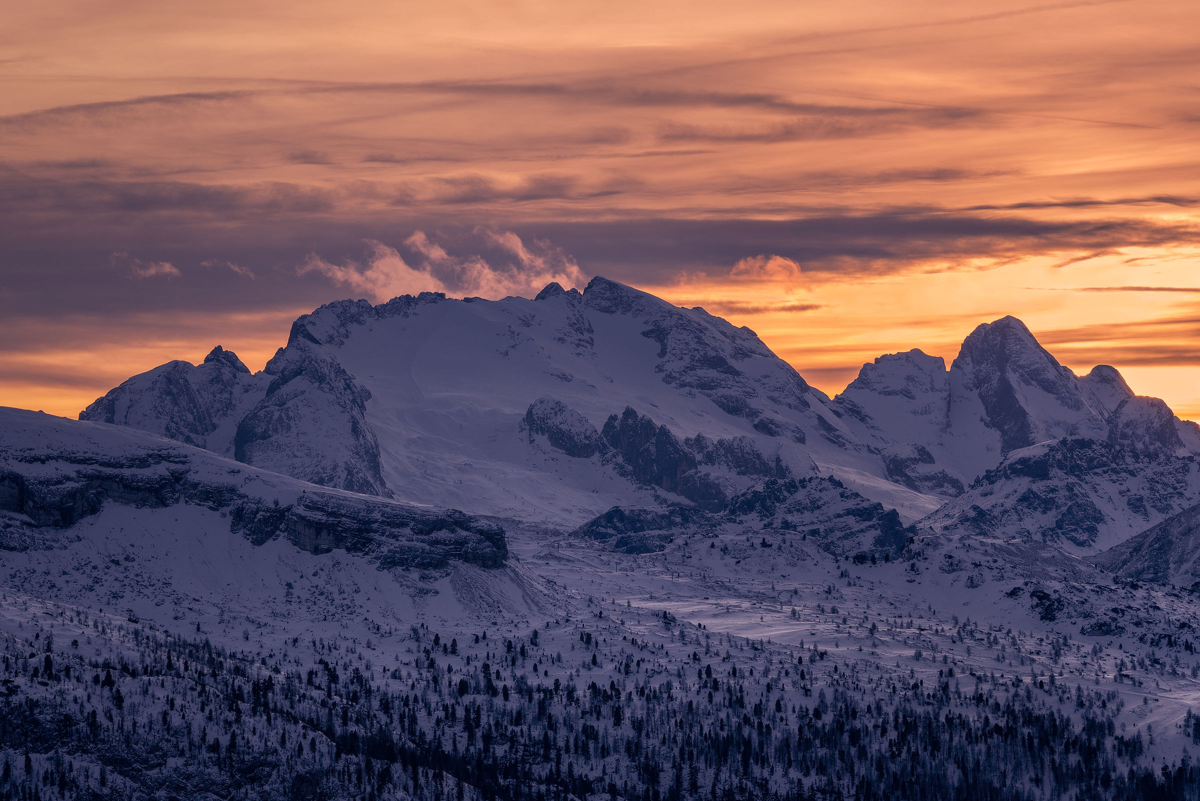 Snow and clouds in the Dolomites