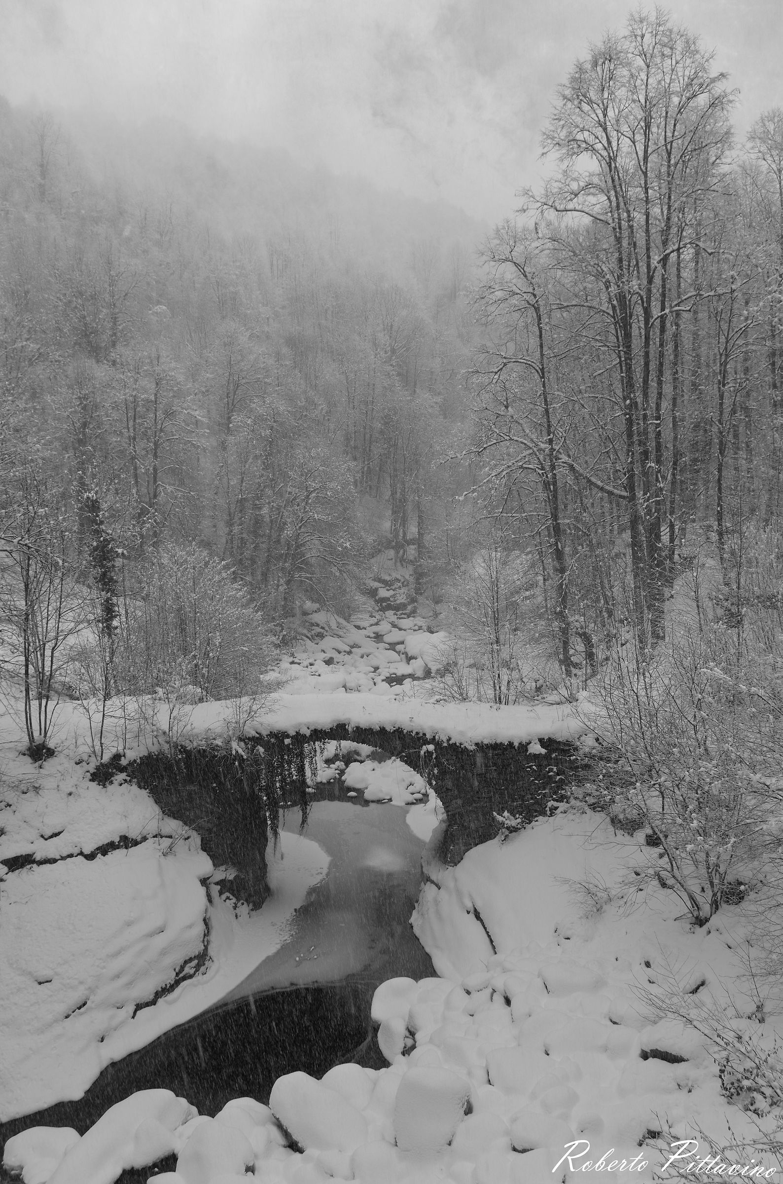 The snow and the old bridge