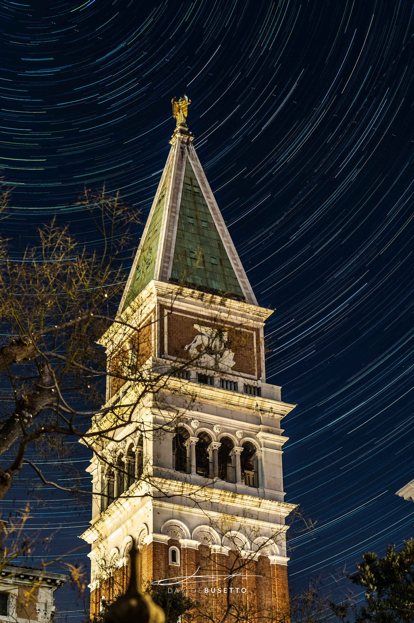 Stars on the move. Campanile of San Marco