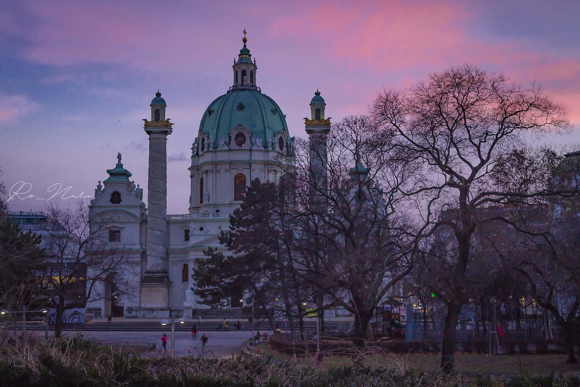 Icy sunsets over Karls Kirke