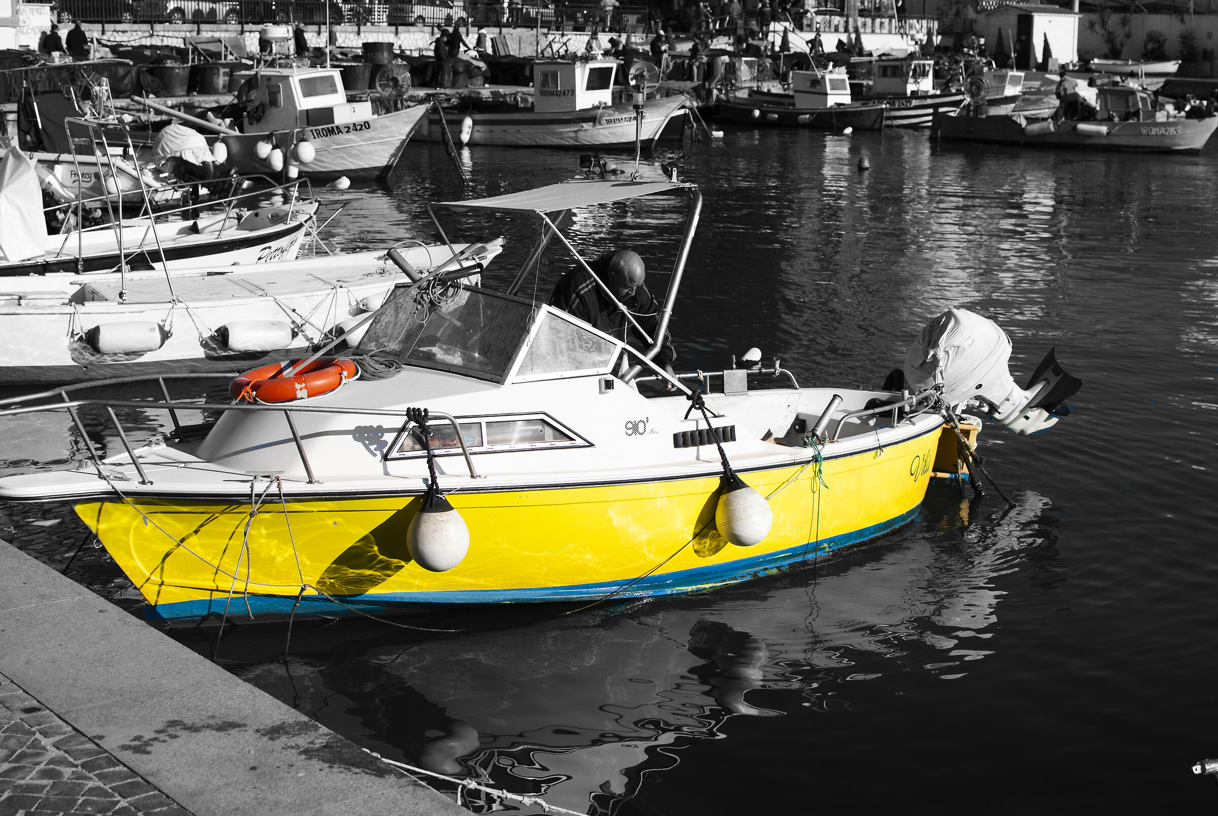 Yellow in black and white