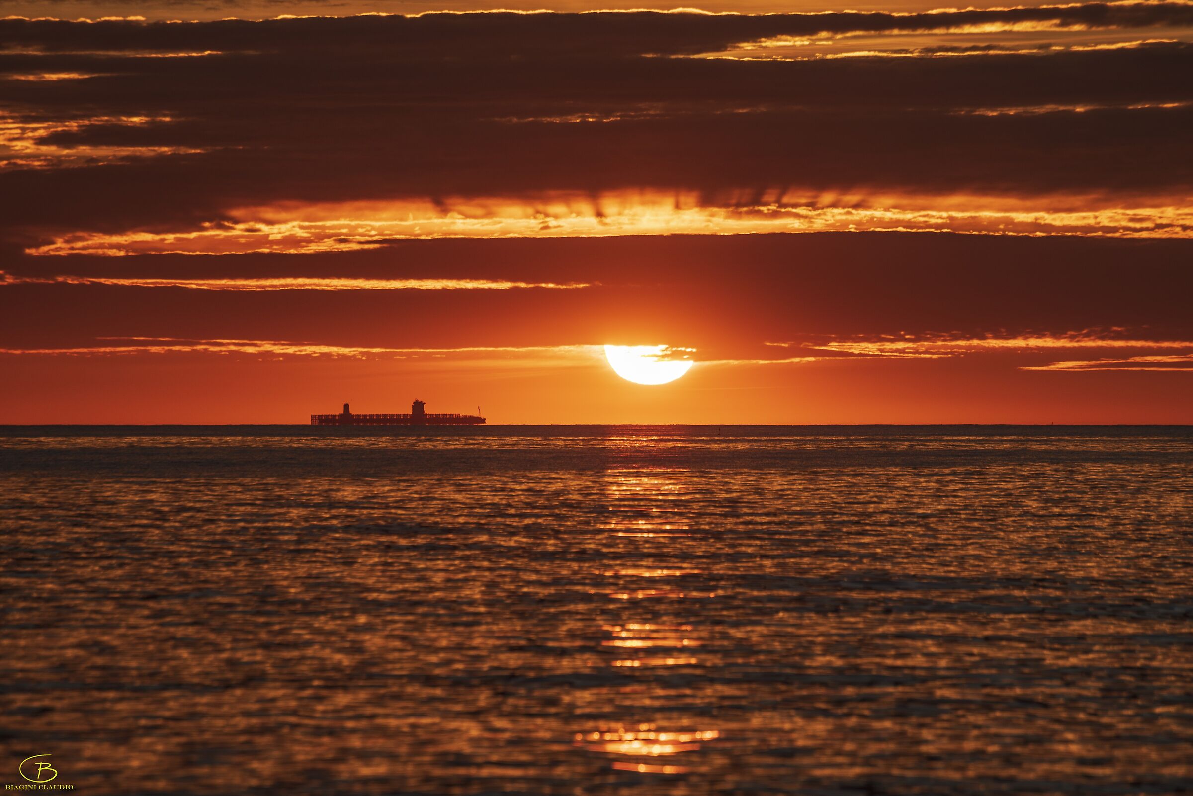 Fiery sunset on the sea