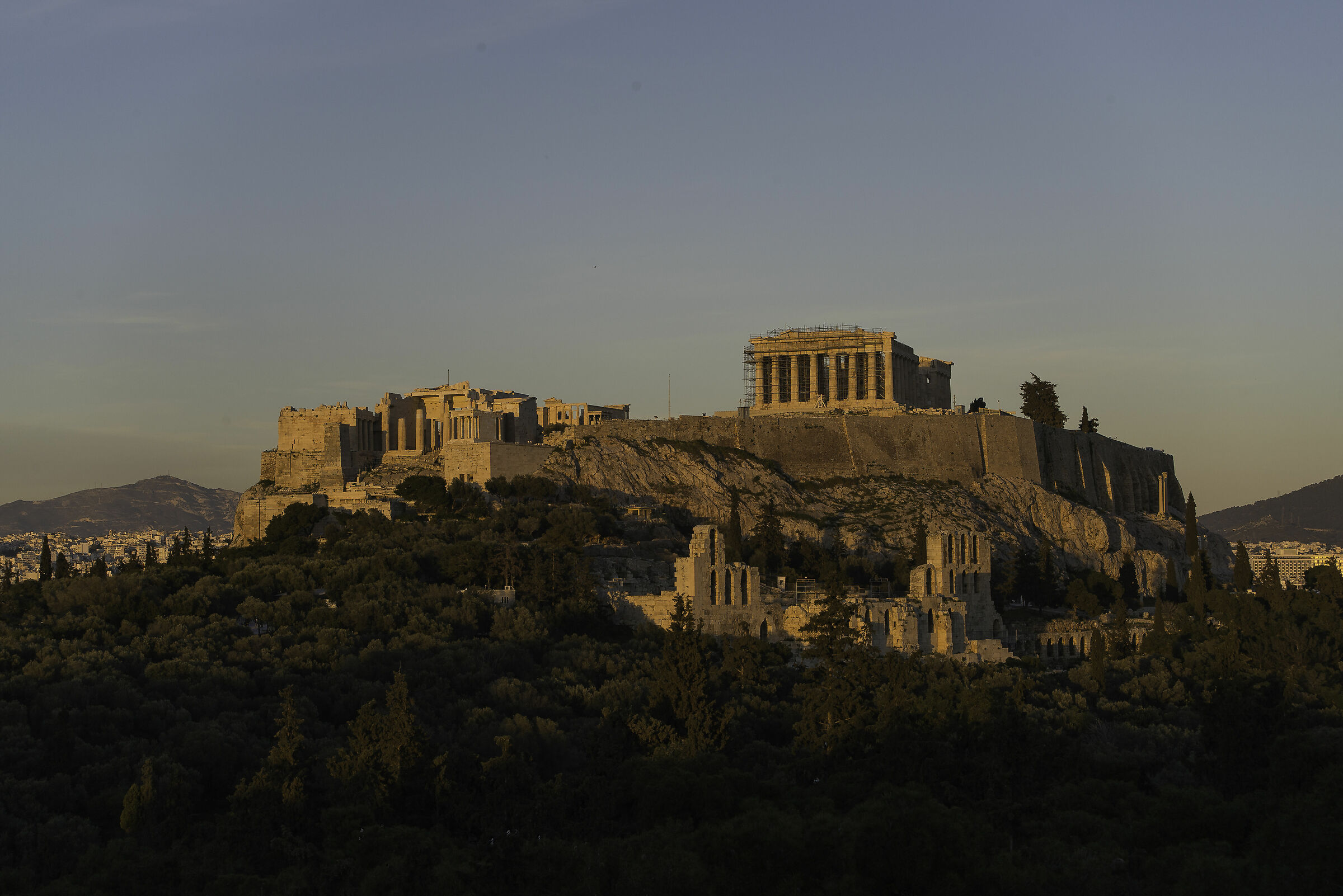 Partenone from Filopappou Hill. Athens.