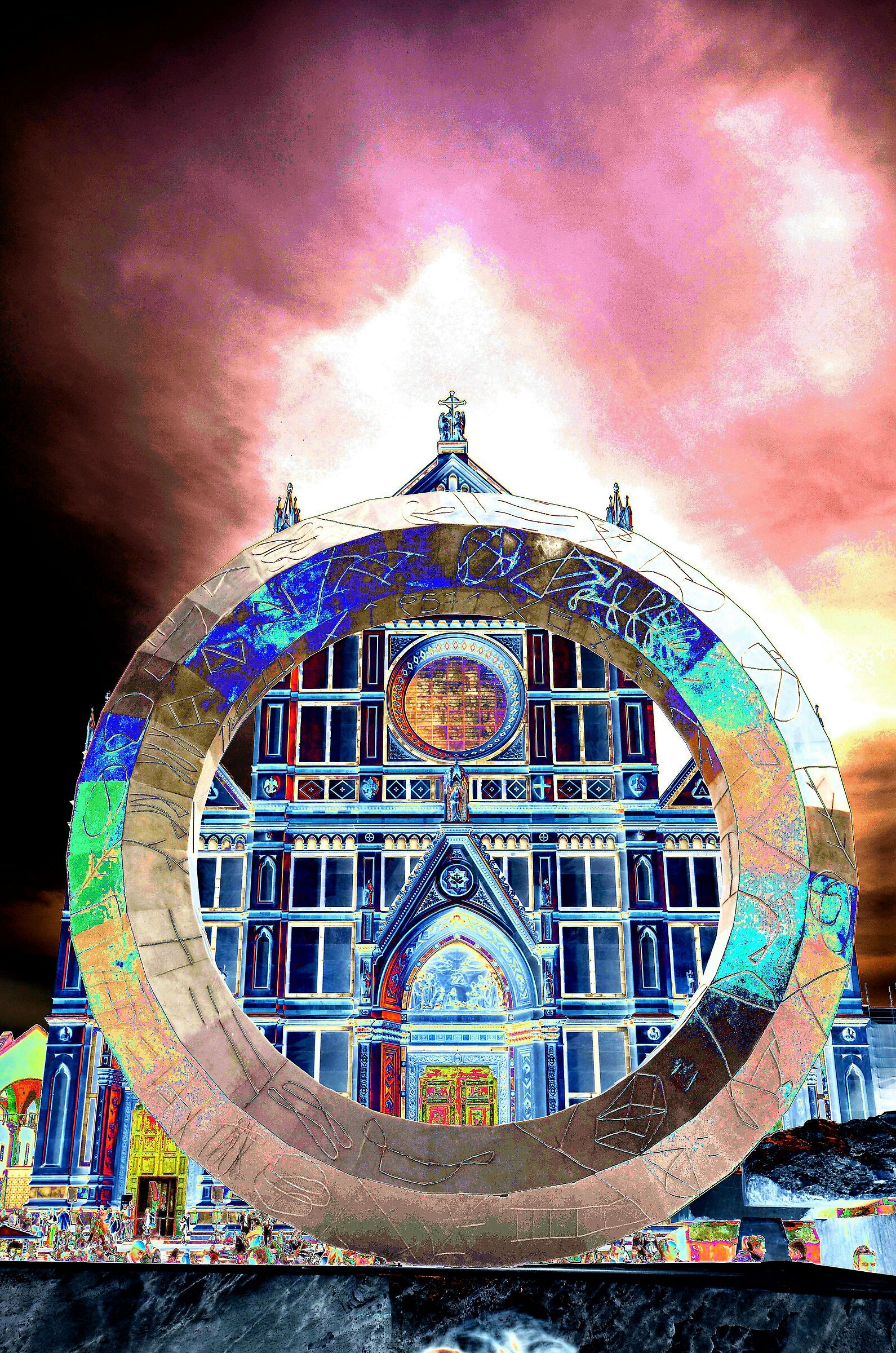 Basilica di S.Croce a Firenze con scultura di Palladino