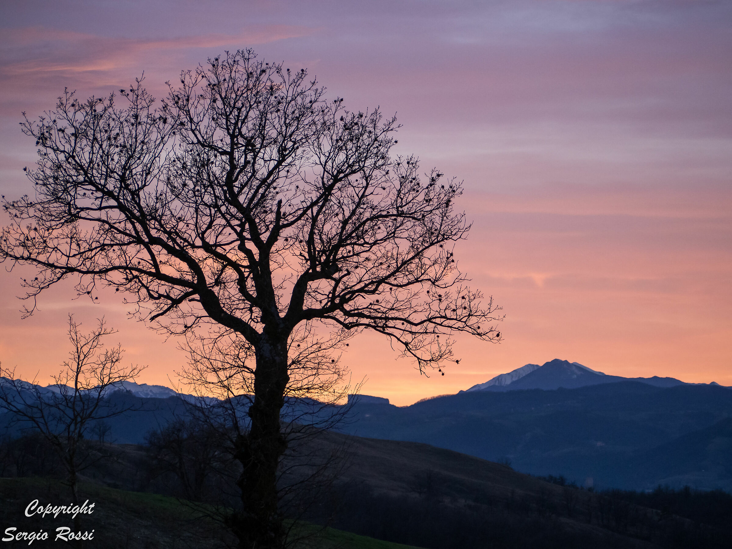 Monte Gospel and Bismantova stone at sunset