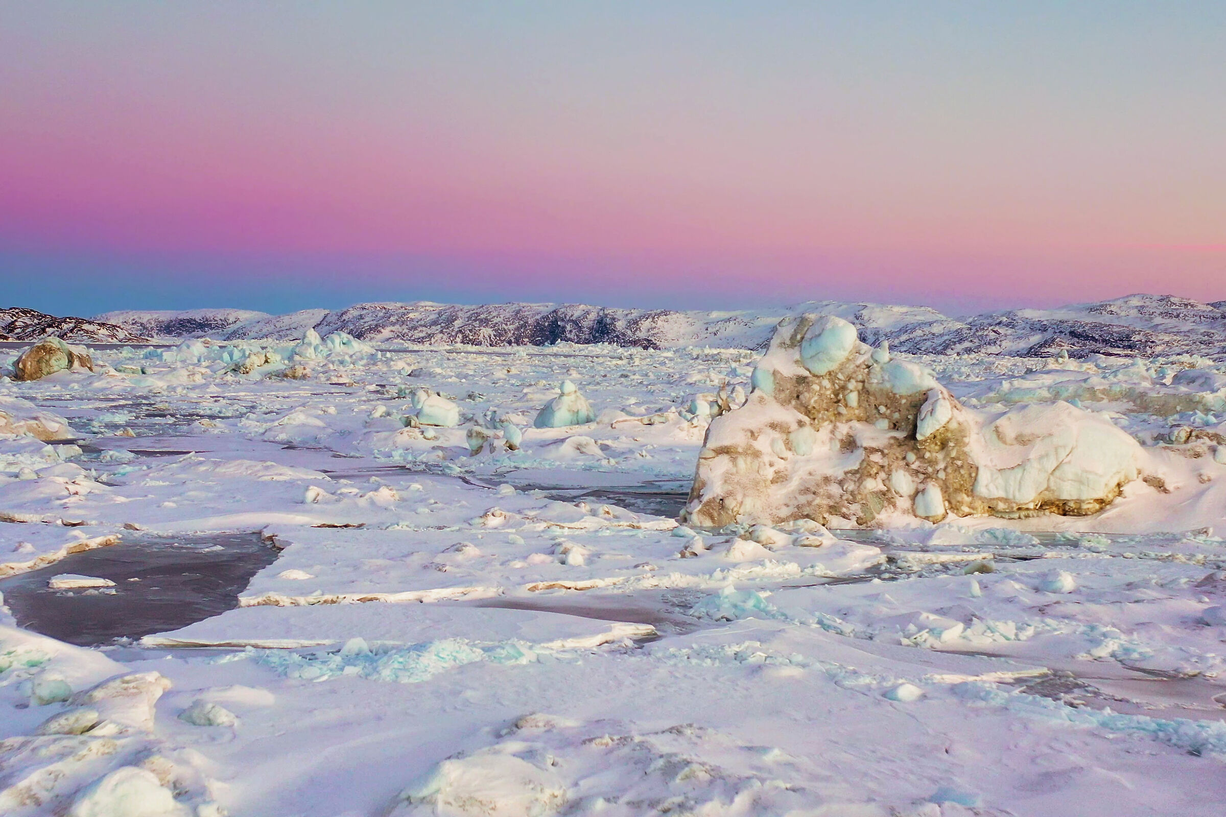 Icefjord in Ilulissat, Greenland at dusk