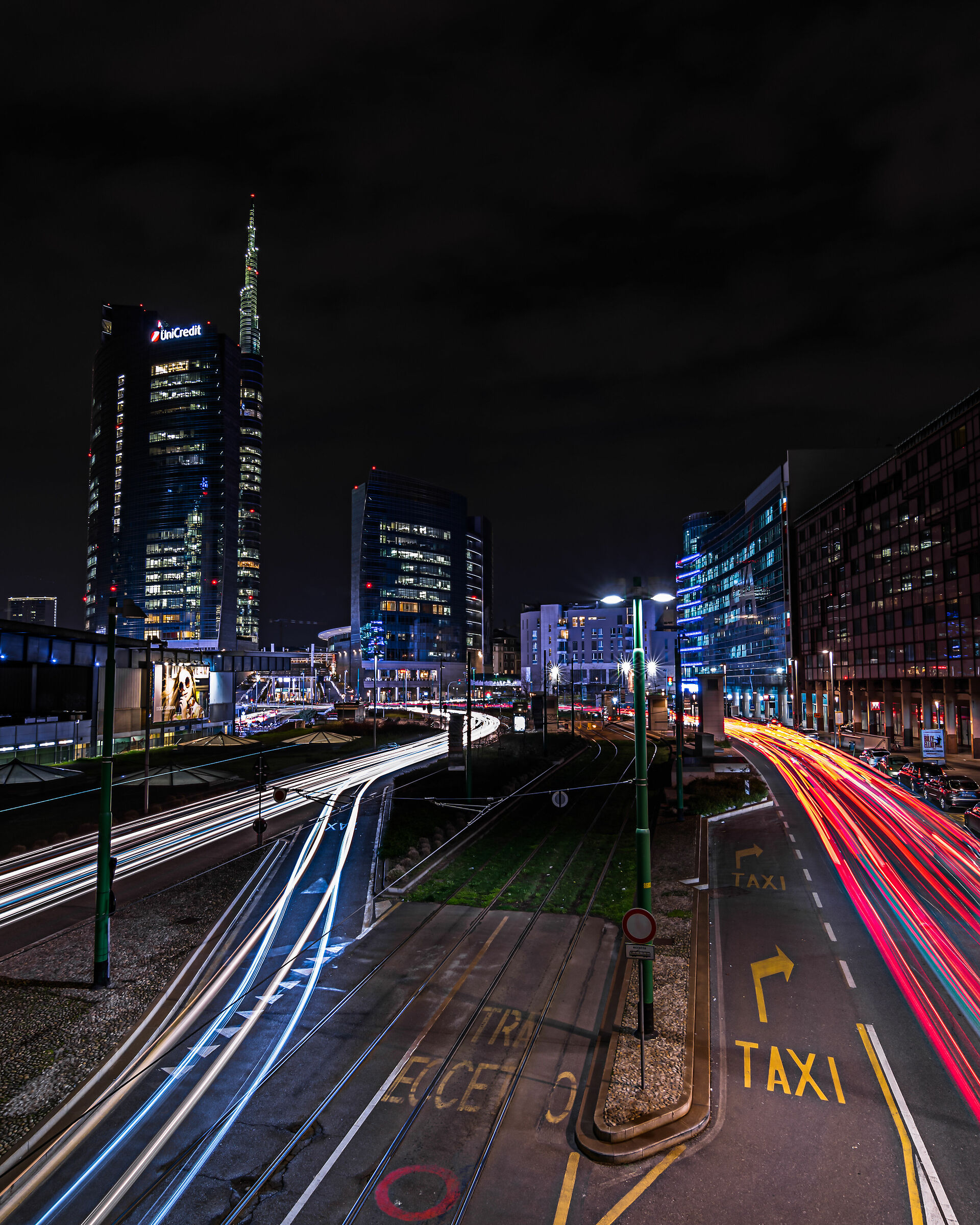 Traffic light trails in Milan city