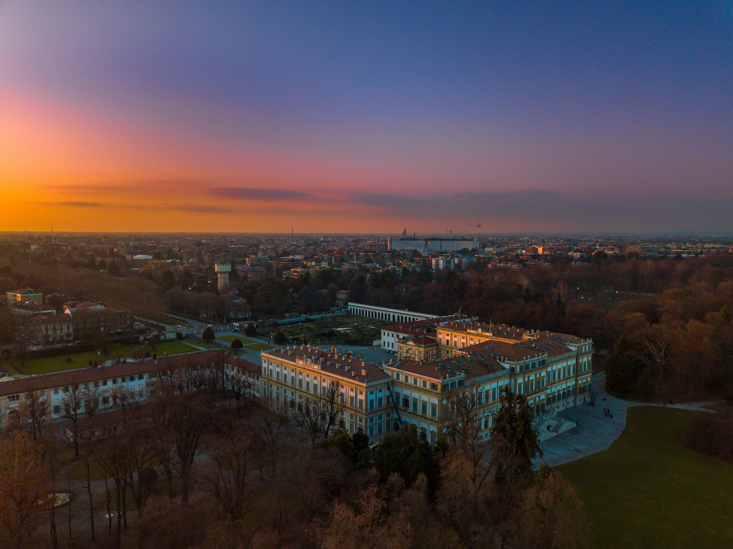 Royal Villa of Monza at sunset
