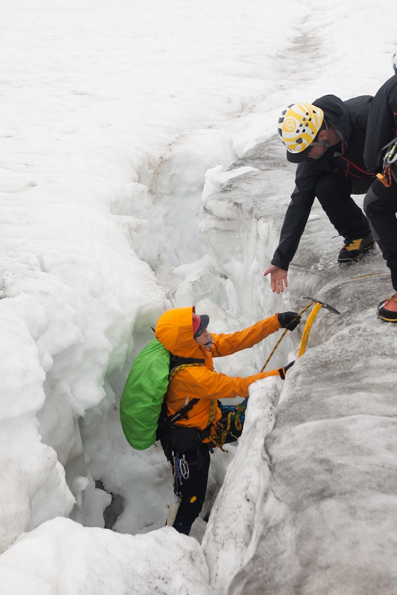 into the crevasse