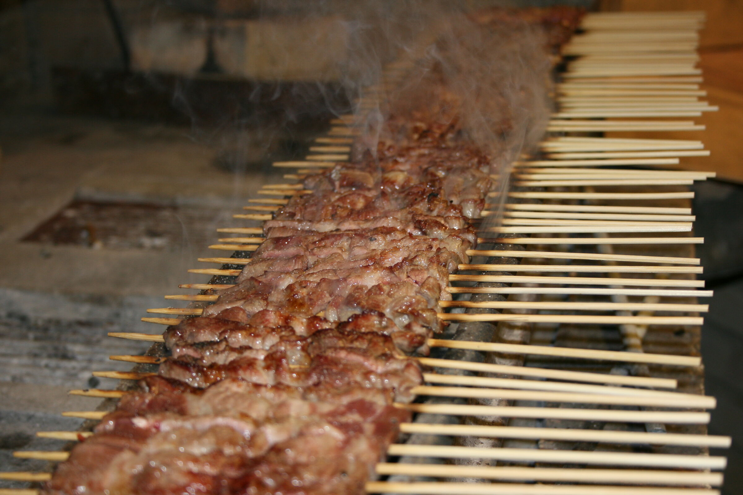 Roasted Arrosticini in grilled cooking..