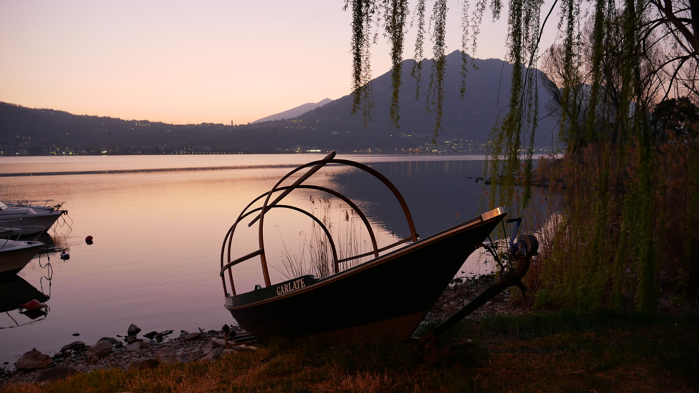 Lucia's boat on the shore of Lake Garlate