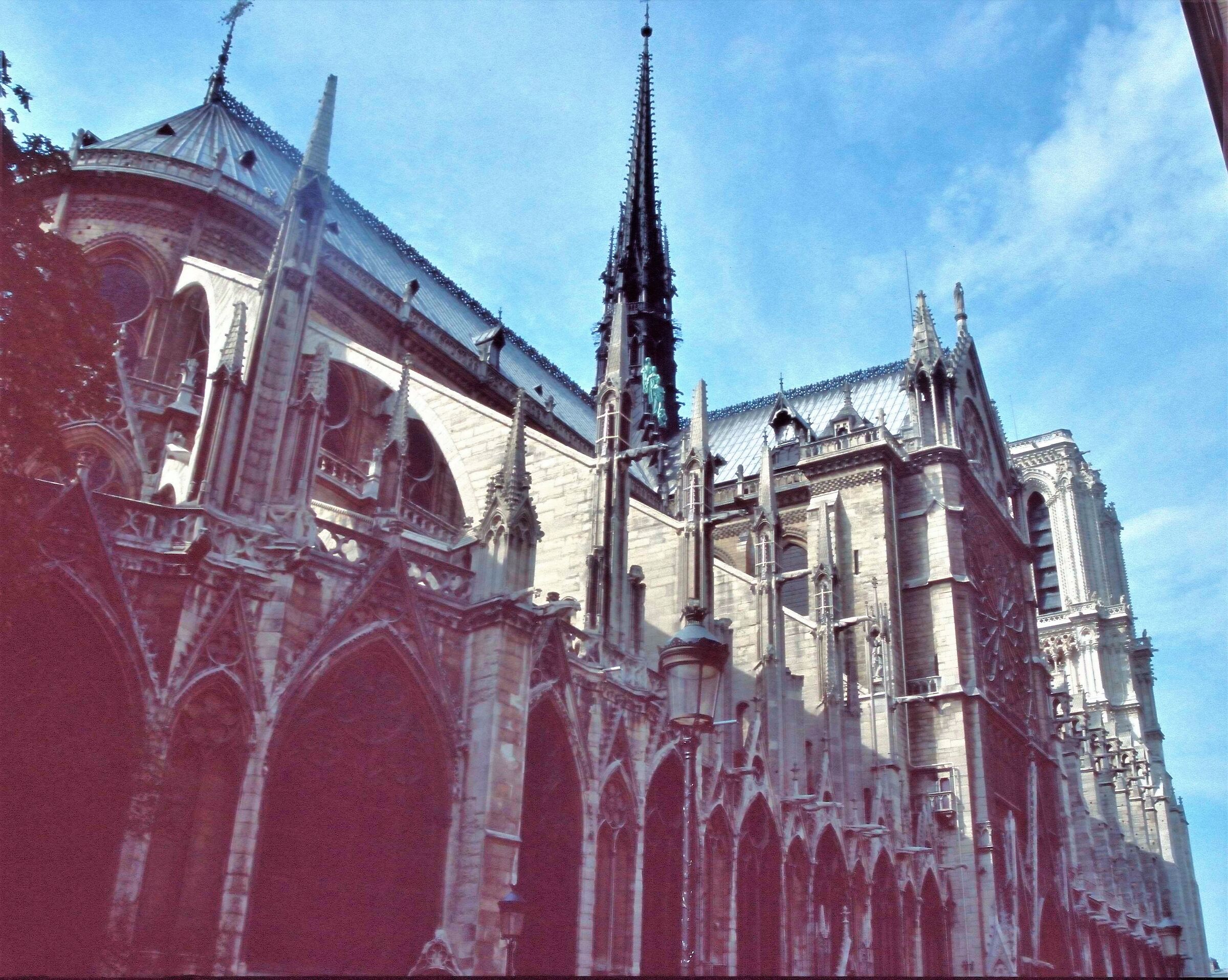 Side view of collapsed spire and roof