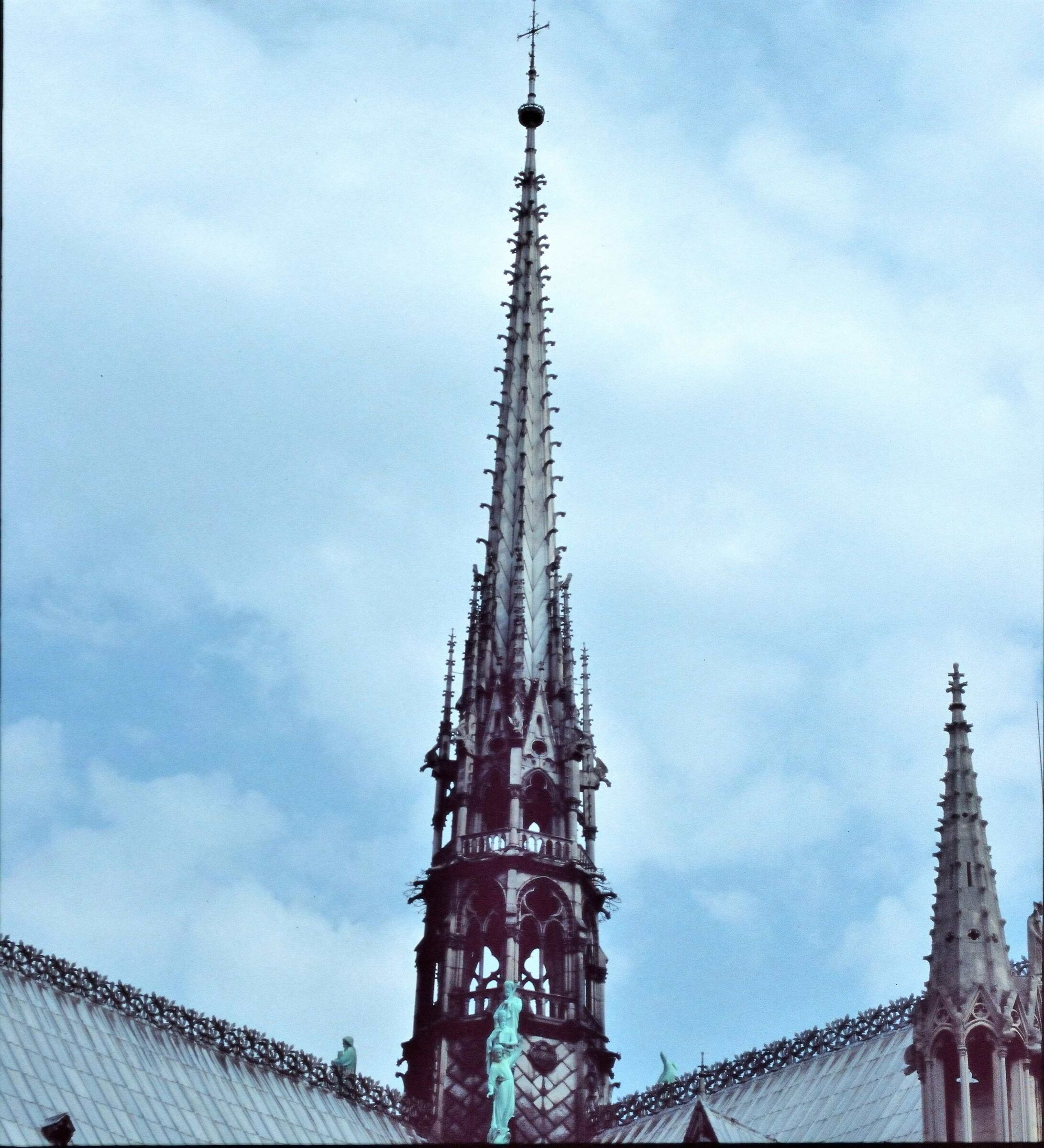 Details of the spire and roof collapsed by inte