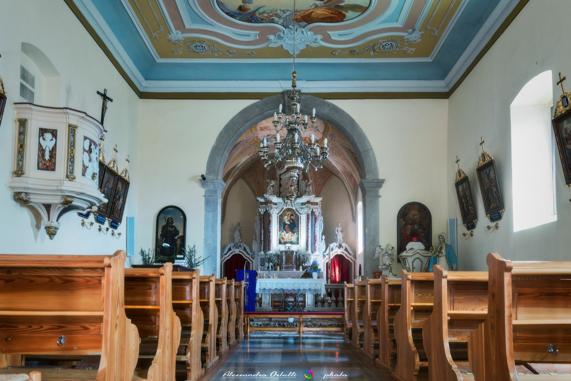 The interior of the small church of Monrupino.