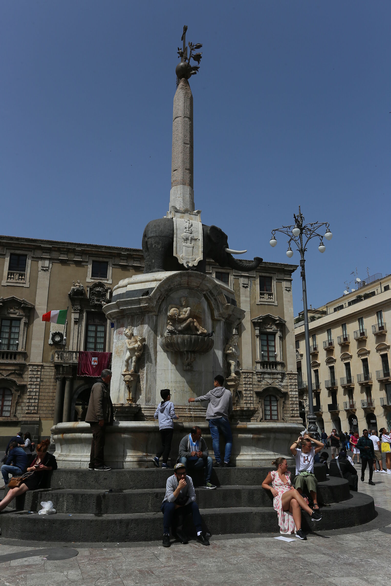 Fountain of the elephant Catania with human elements