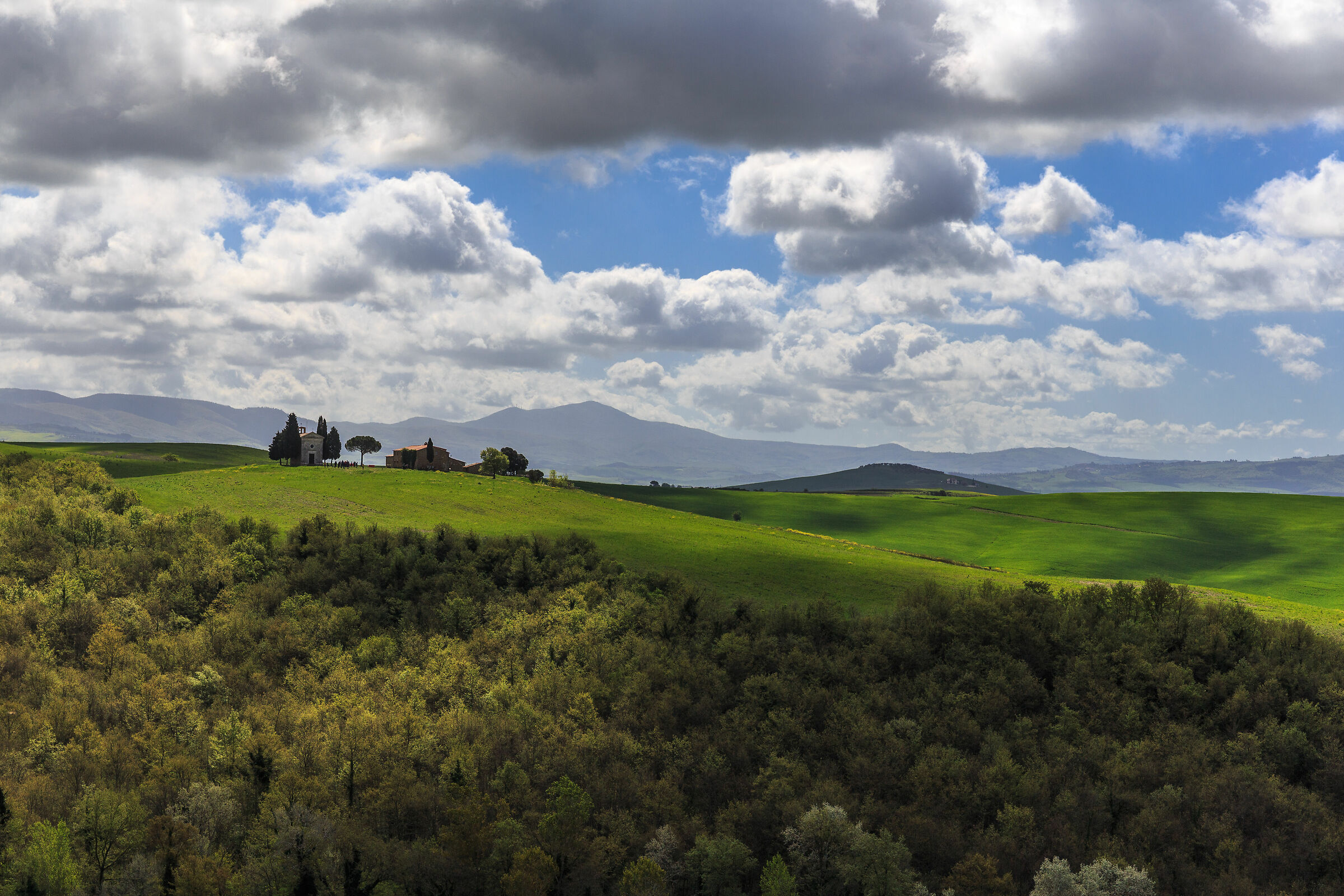 Vitaleta Chapel surrounded by greenery