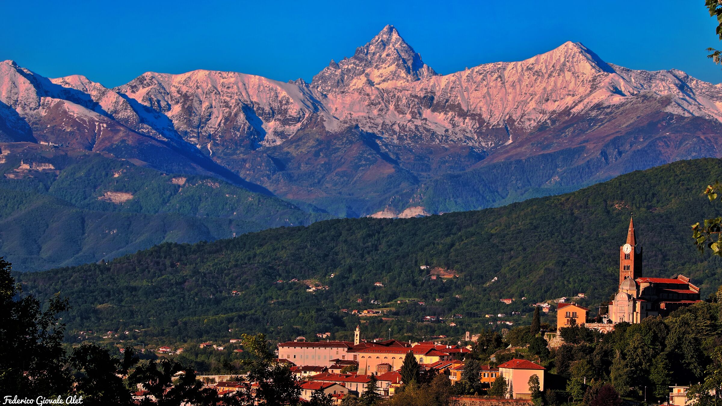 Monviso and Basilica of S. Maurizio (Pinerolo)