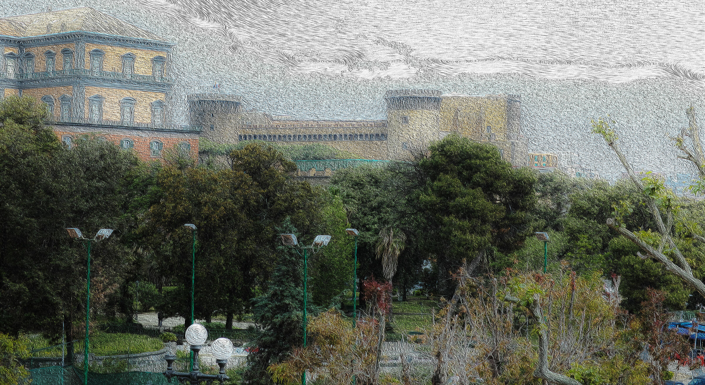 Royal palace and Maschio Angioino seen from via Partenope
