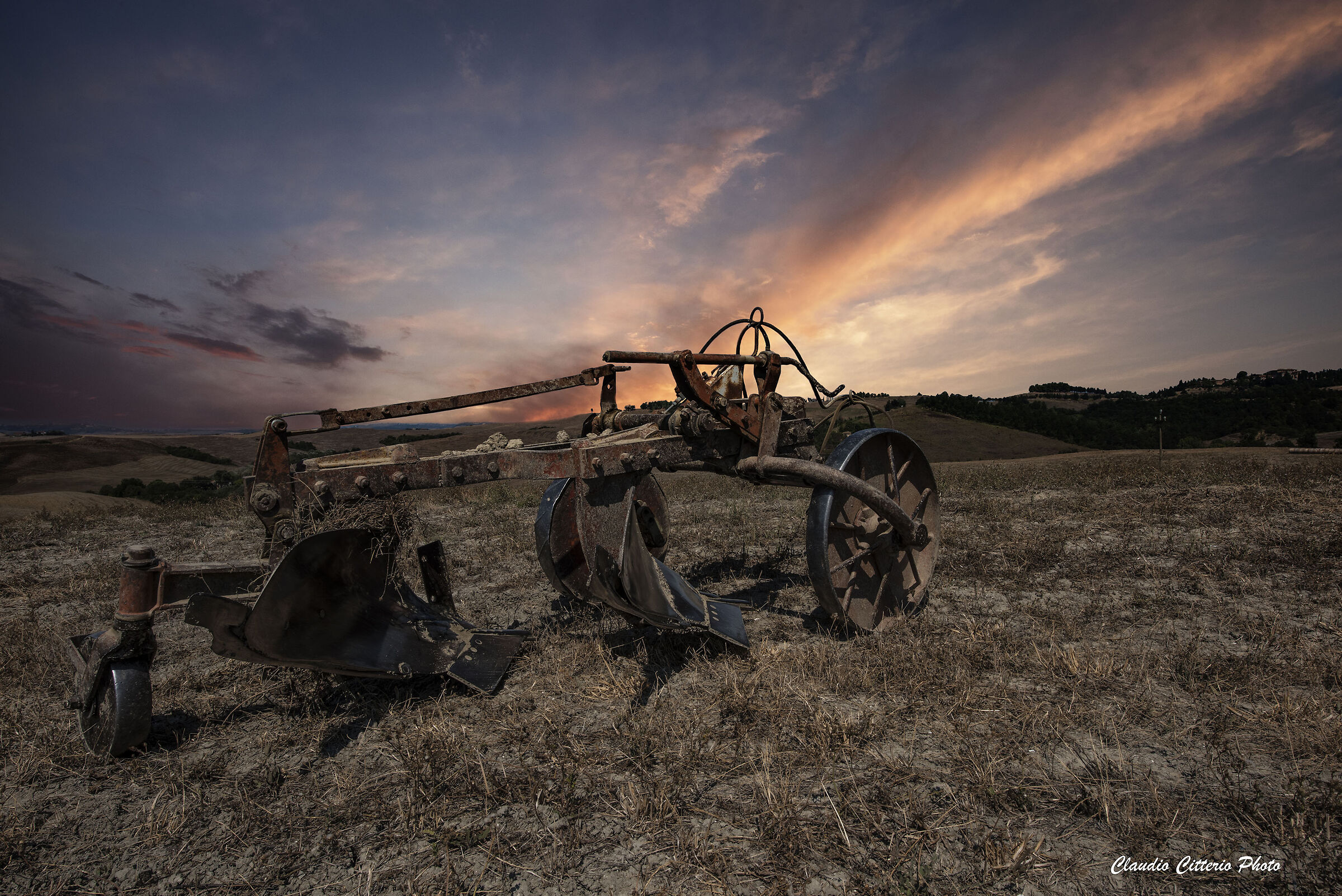Plow at sunset