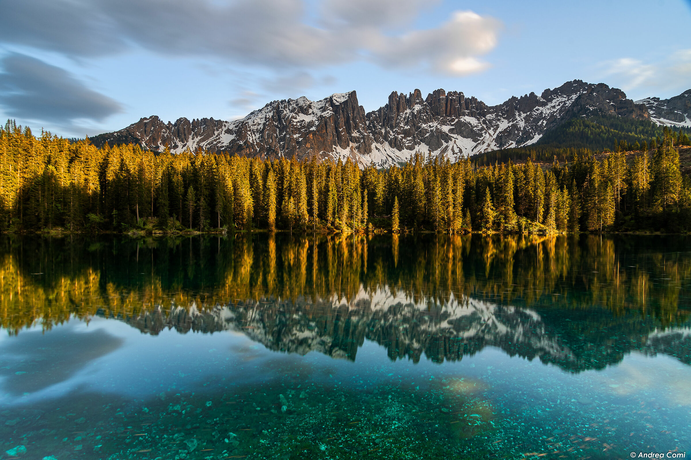 Last lights on the lake of Carezza
