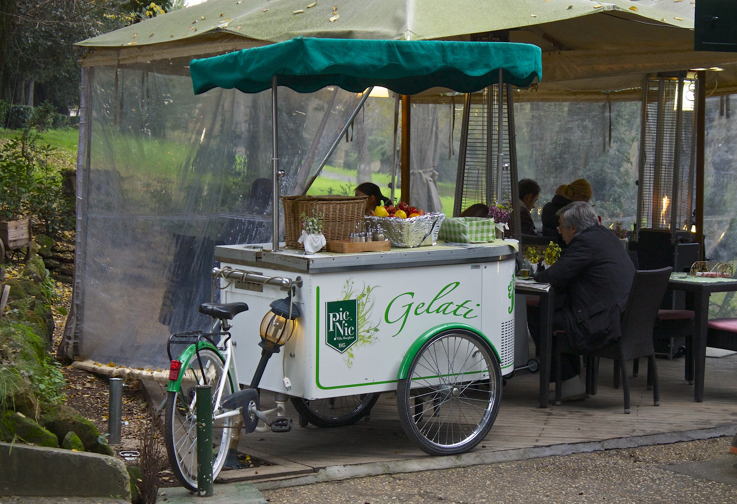 Dining in the evening in the park