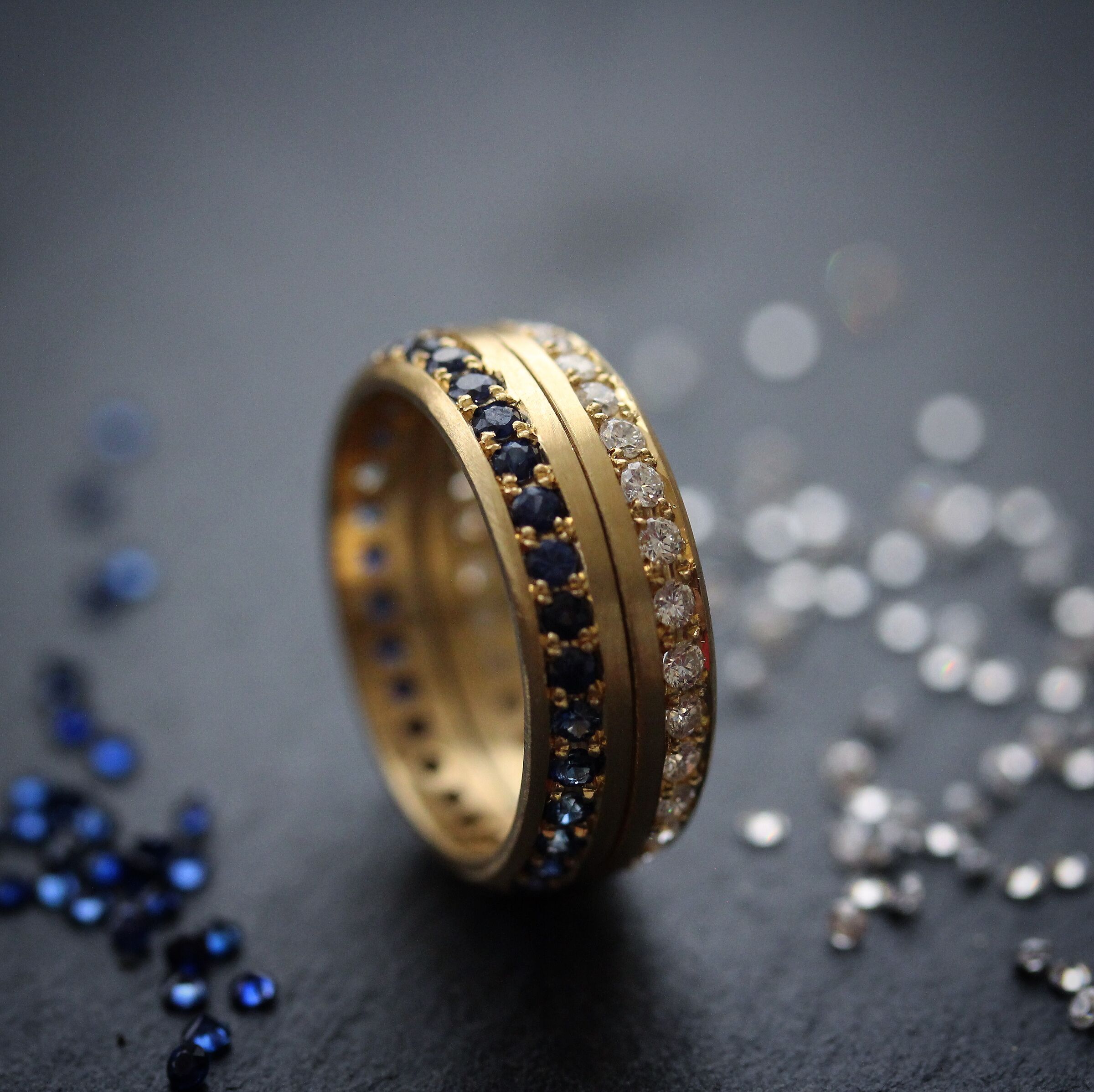 Double sapphire and diamond ring