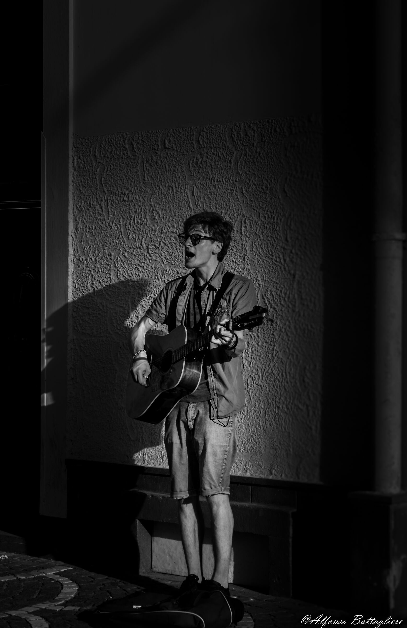 Street musician in low key