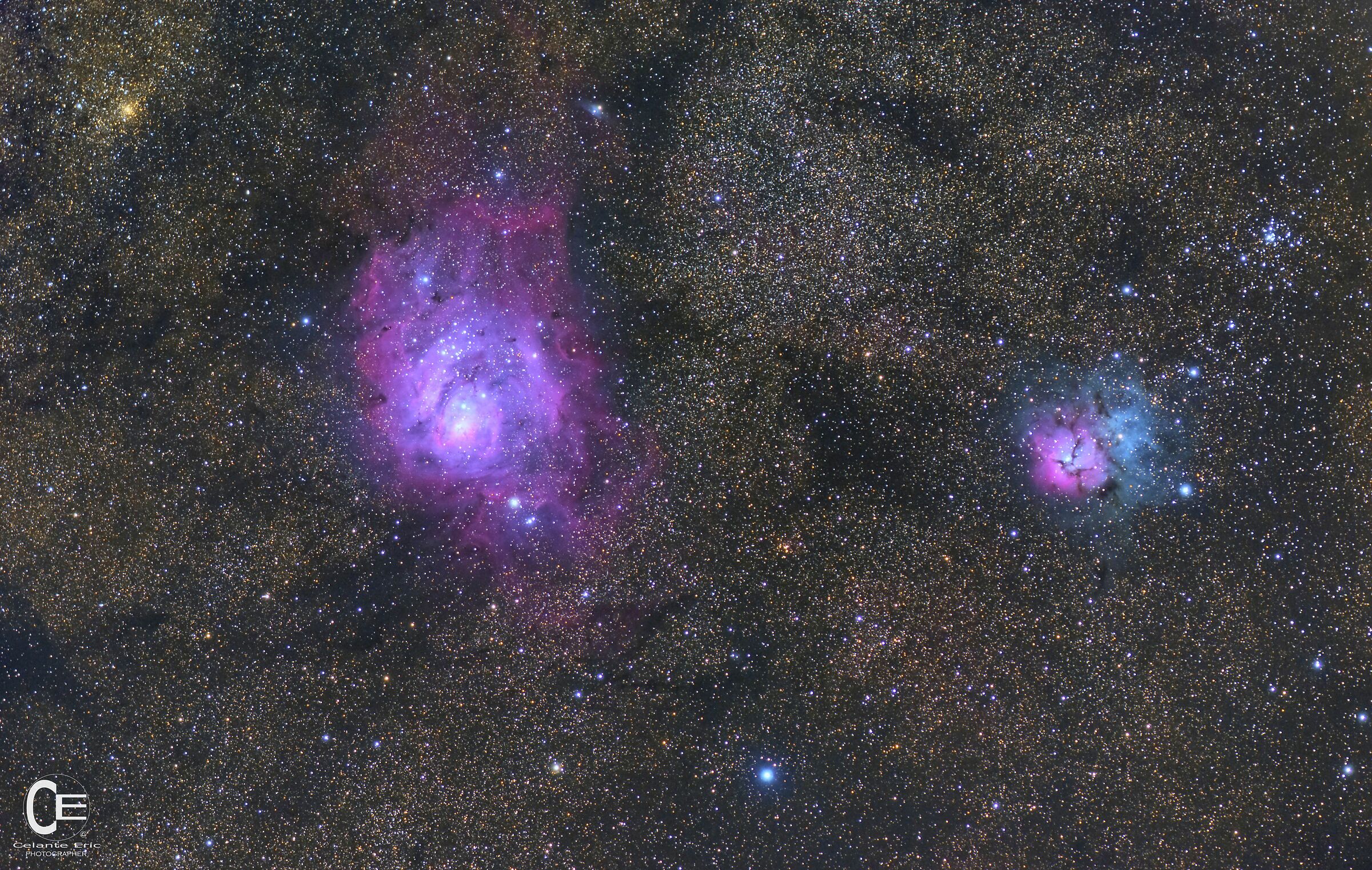 Nebulosa M8 laguna e Nebulosa M20 Trifida