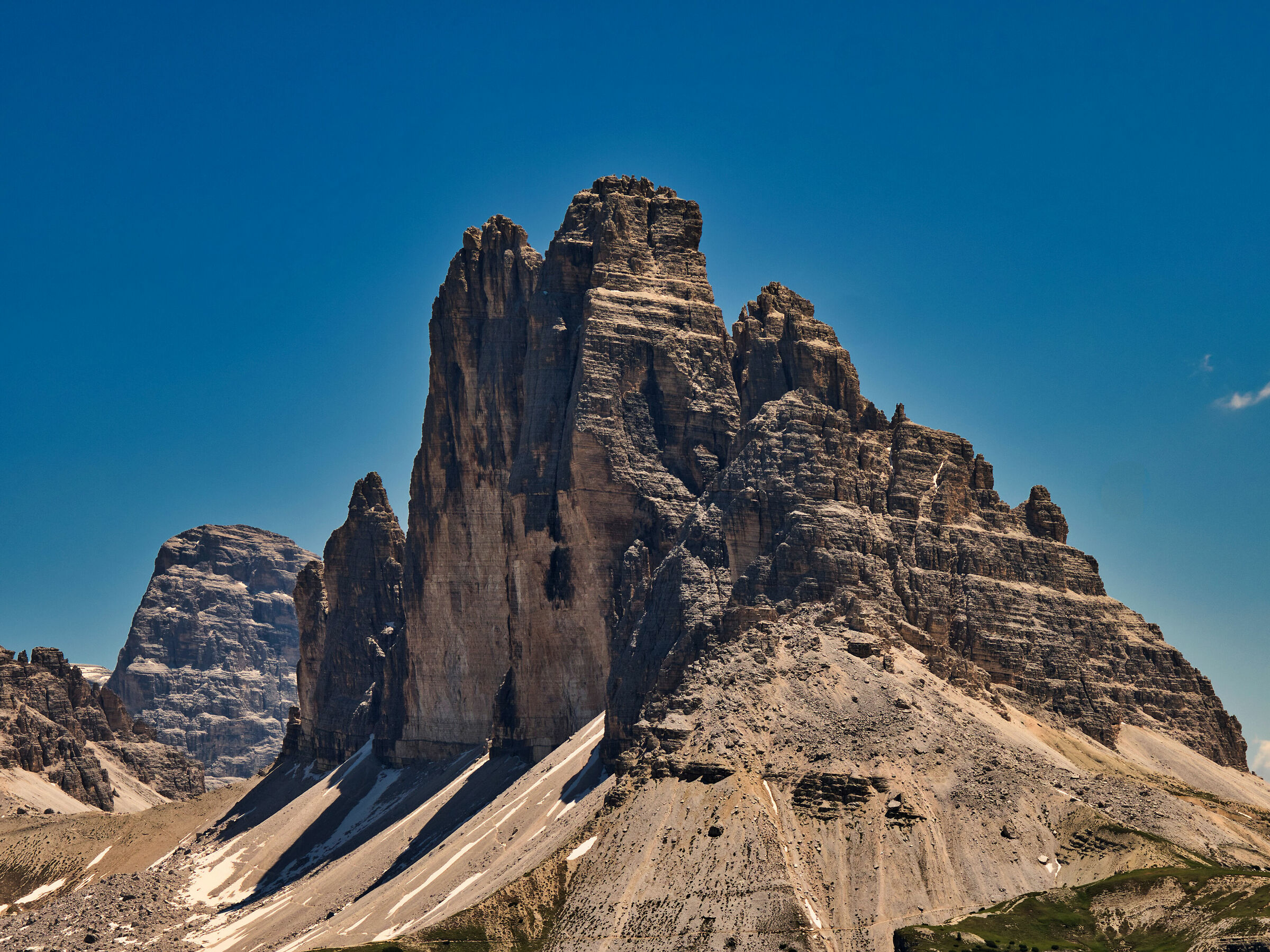 The three peaks of Lavaredo seen from Monte Piana