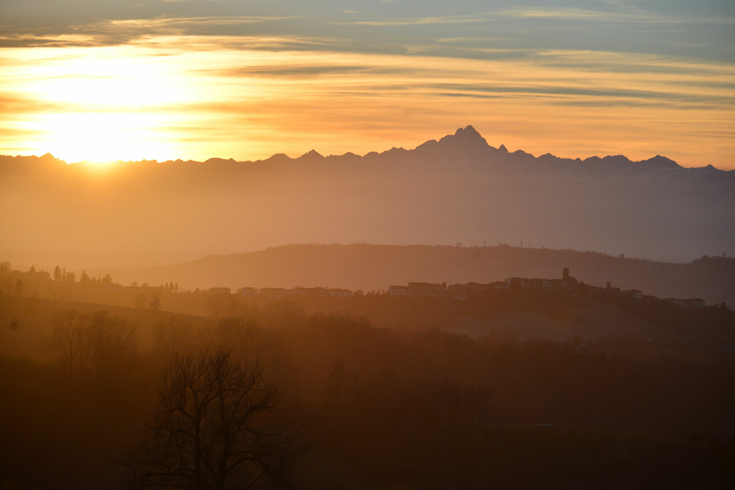 Sunset over Langhe and Monviso