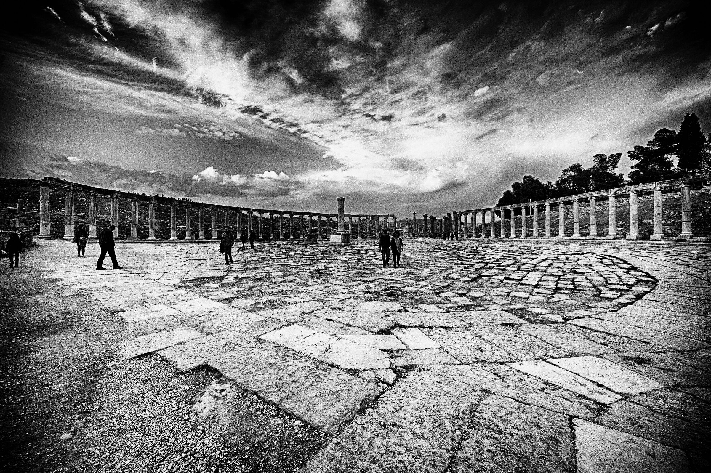 Jerash, The colonnade of the Hole in its oval form.