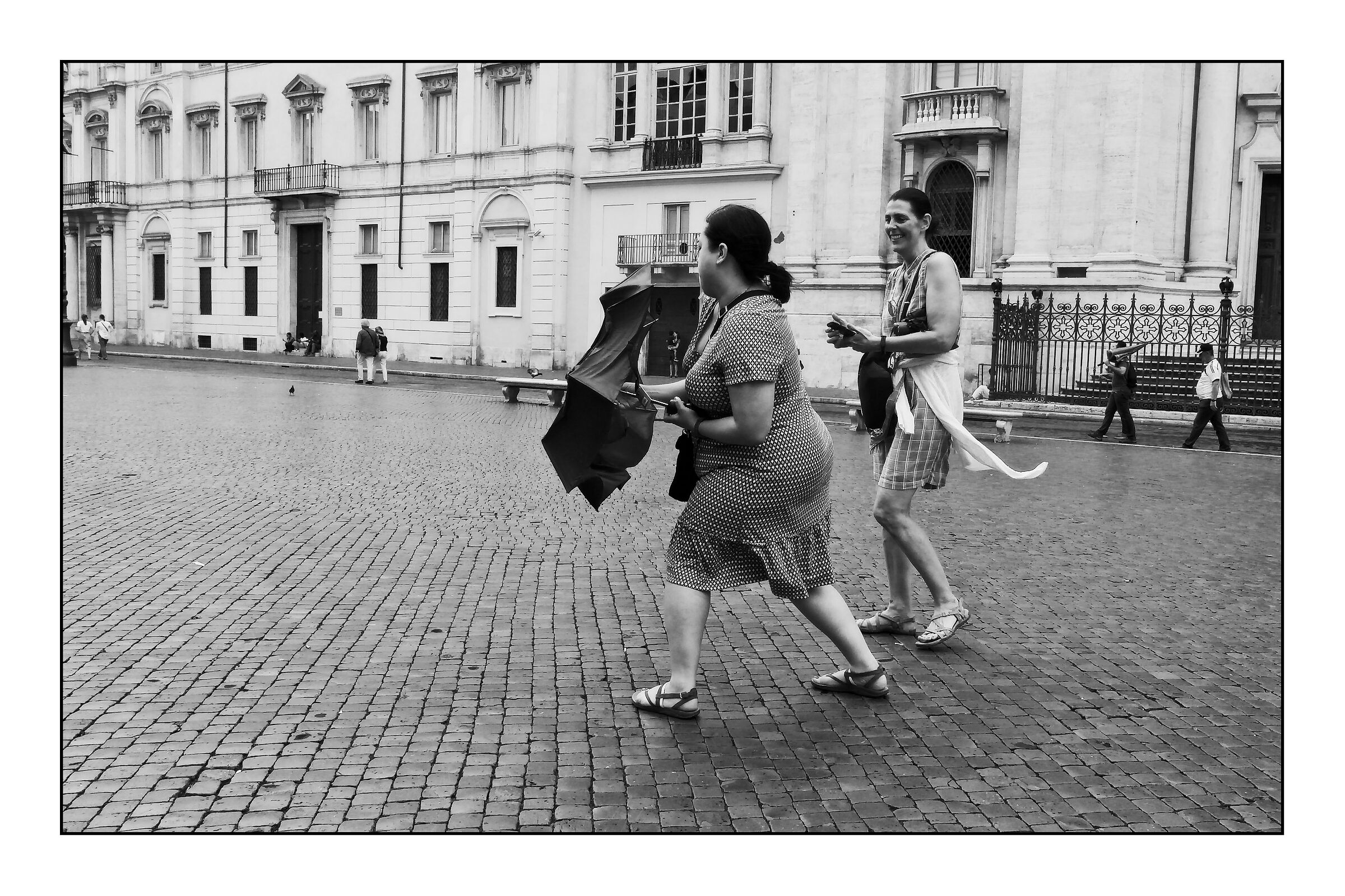 The unequal fight with the umbrella