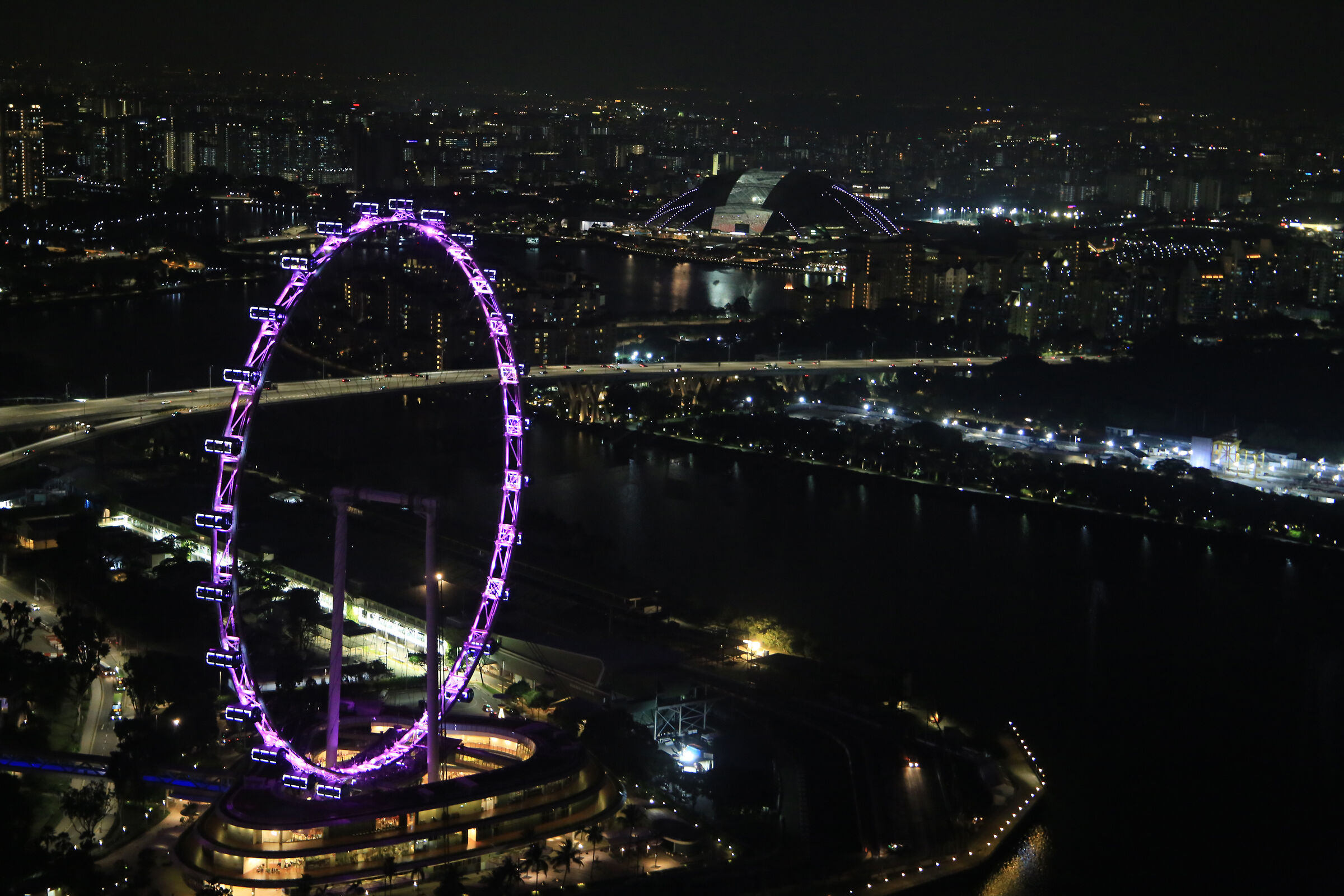 La Singapore Flyer dallo SkyPark del Marina Bay Sands