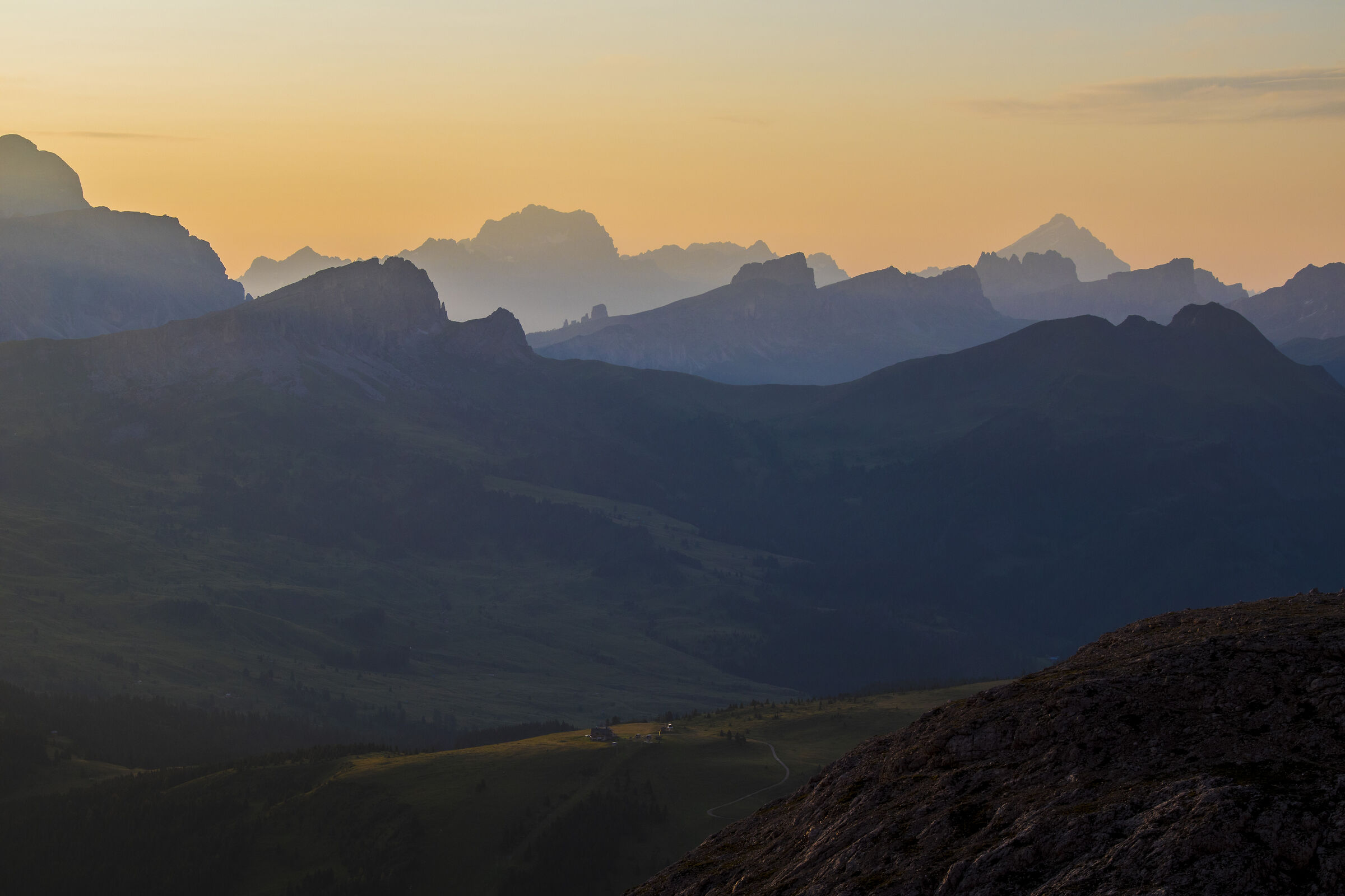 Sunrise lights looking east at 5 Towers