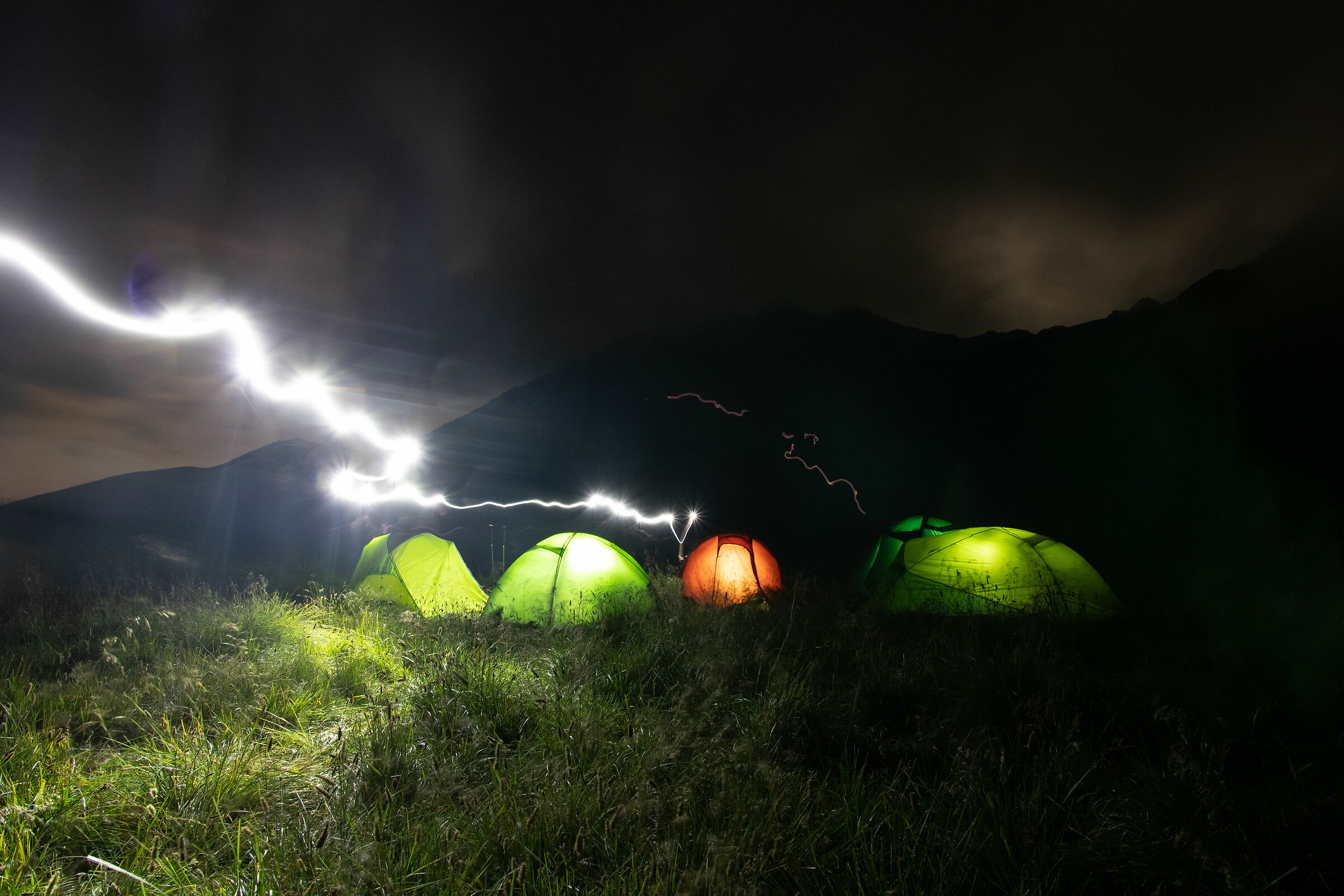 tents, light and smoke