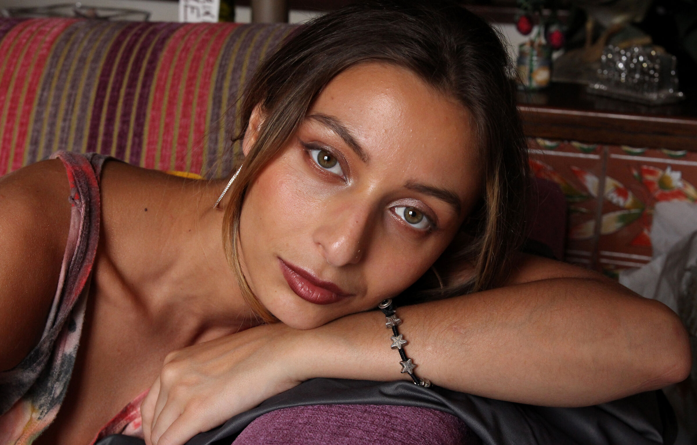 Viviana's green eyes.