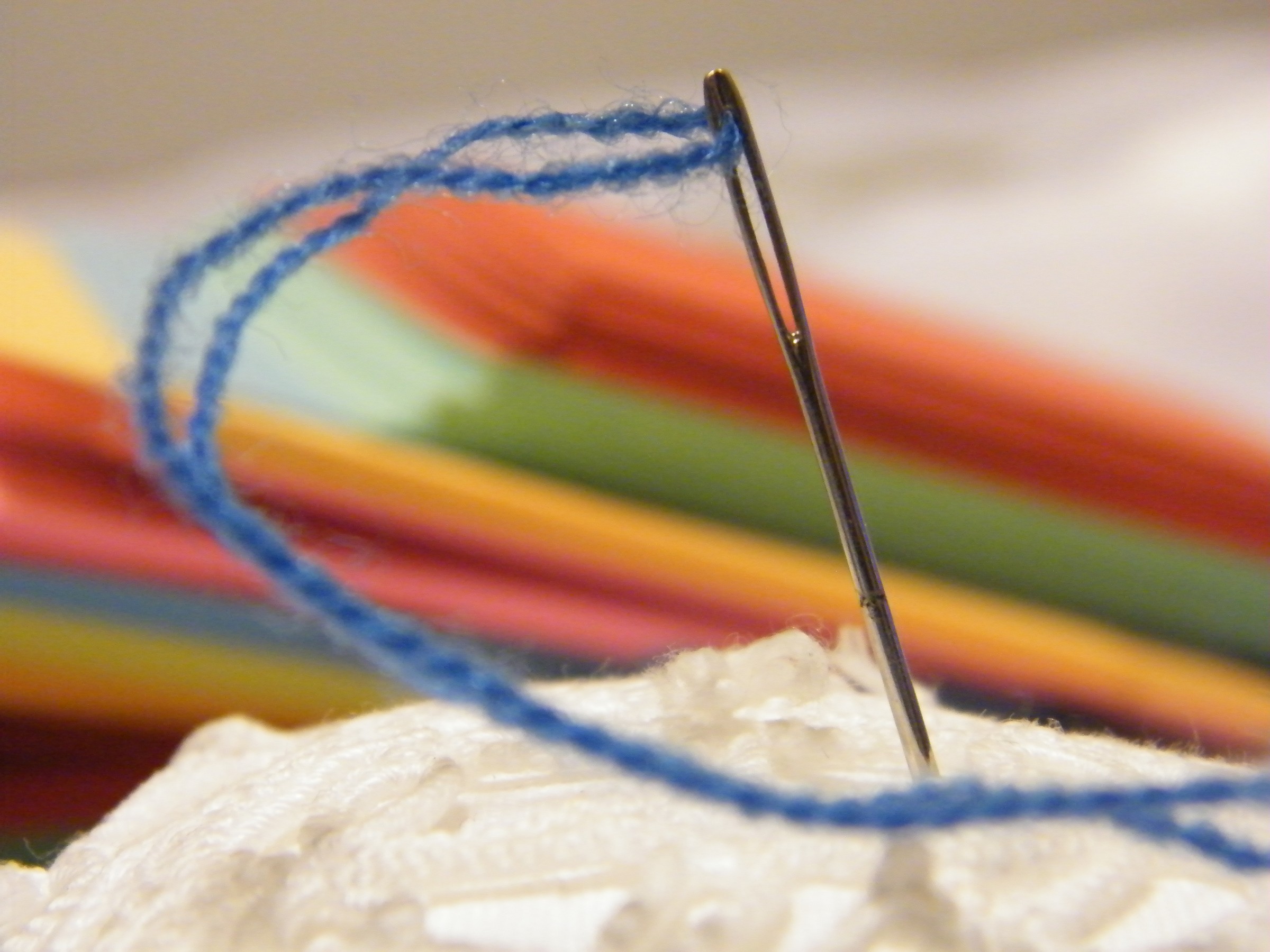 ... with the needle sticking of the color of the sea ...