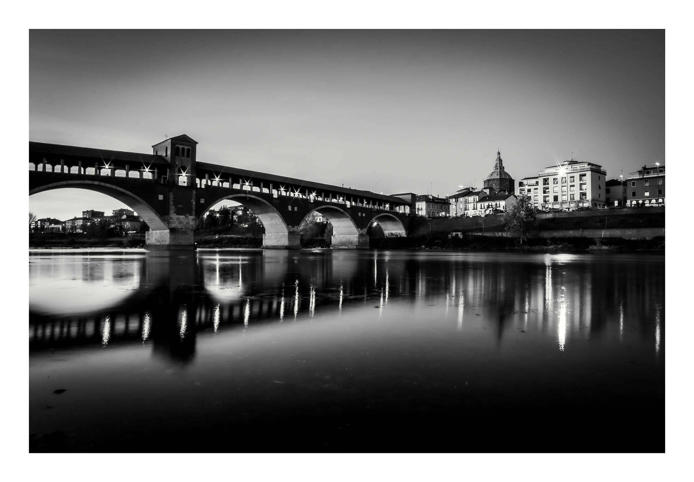 Covered Bridge and Cathedral, Pavia