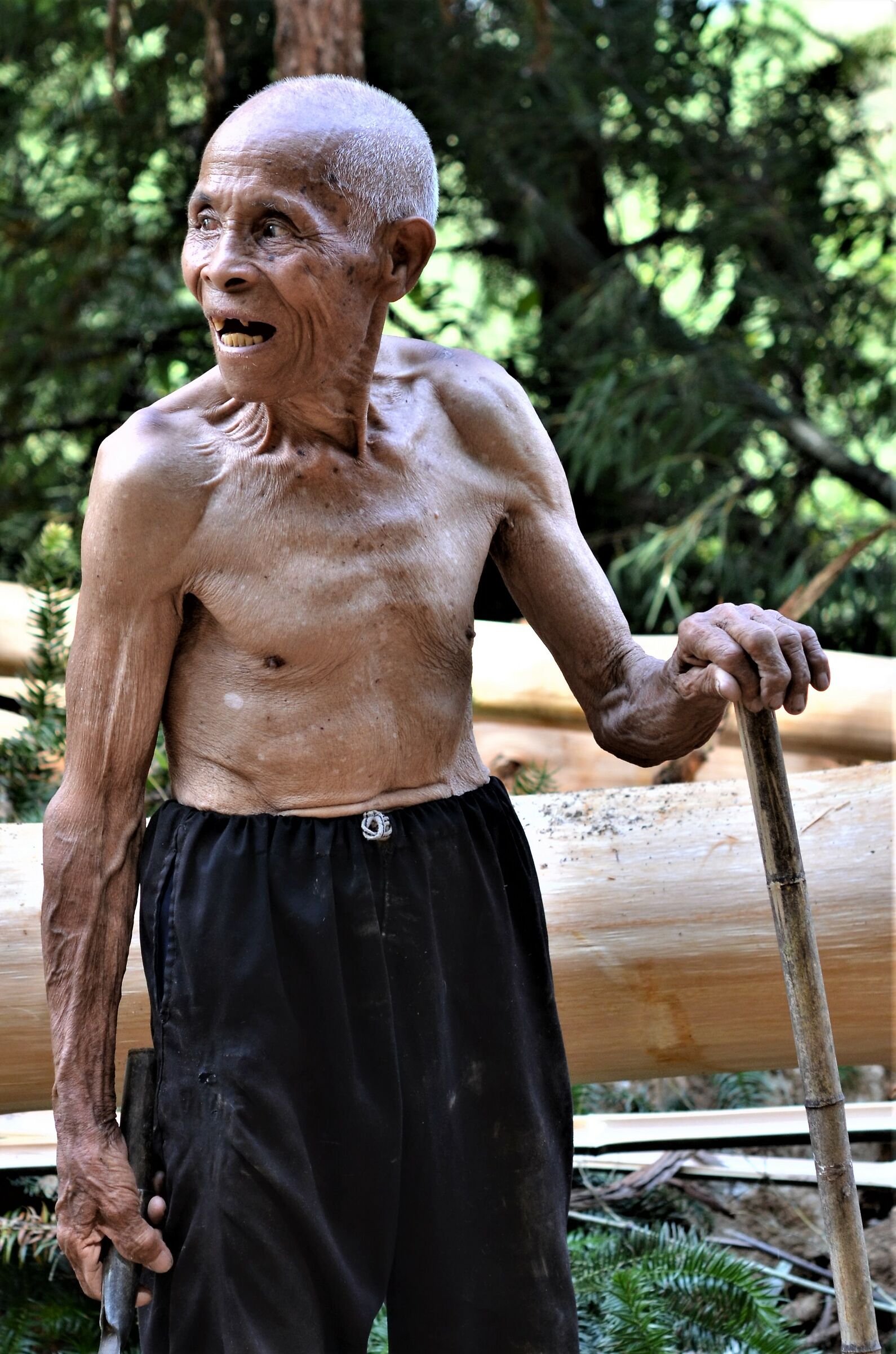 Cutting bamboo in Ping'an