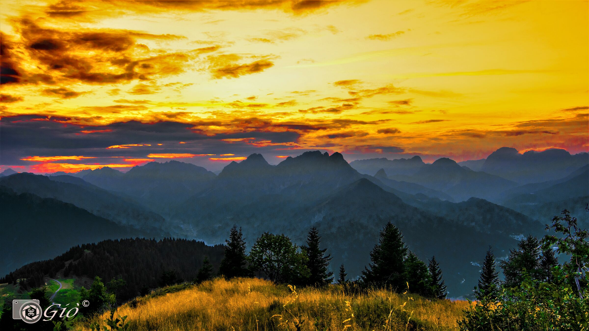 sunset view from Zoncolan towards the Friulian Dolomites