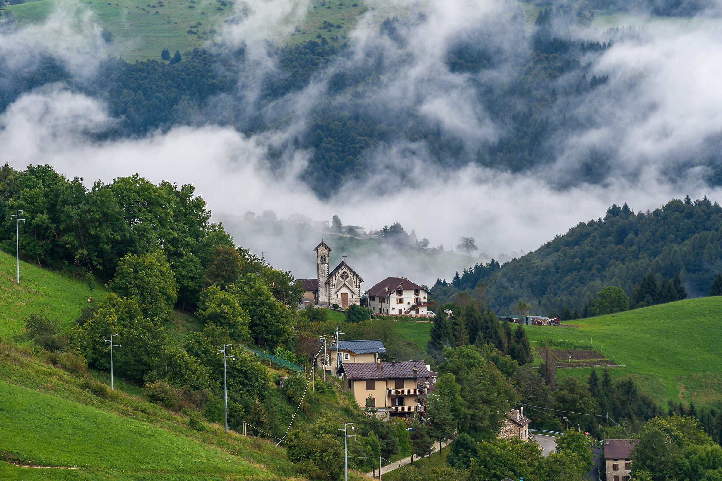 A church in the fog