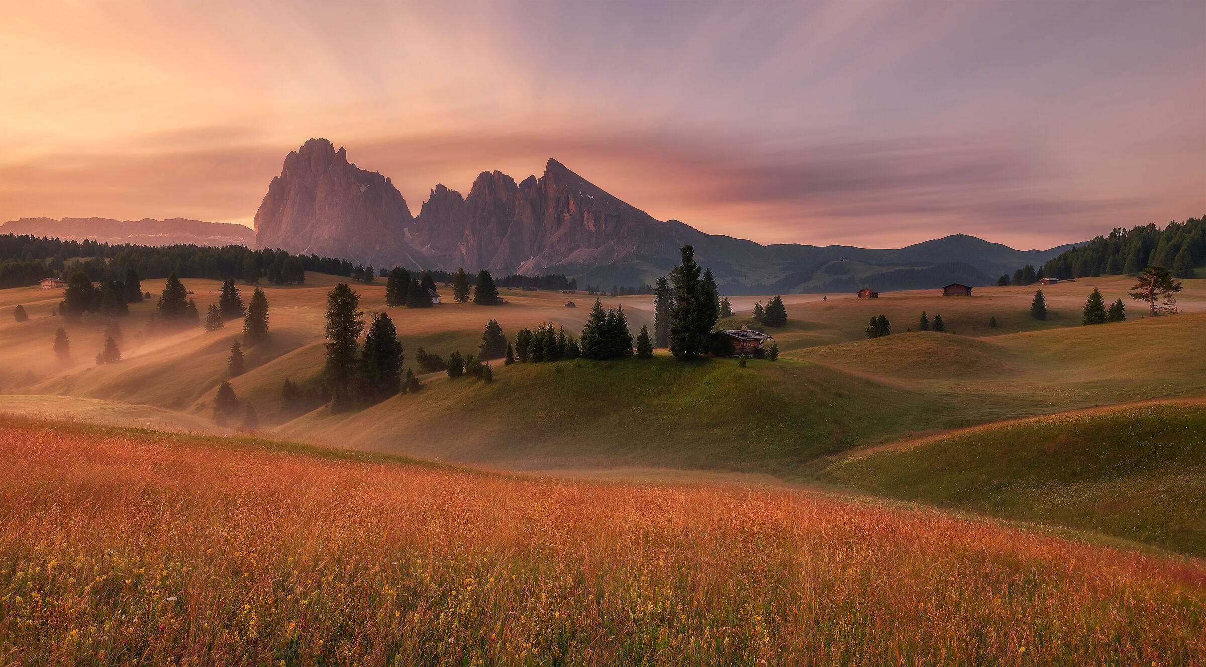 Lunga esposizione dell'alba a Seiser Alm