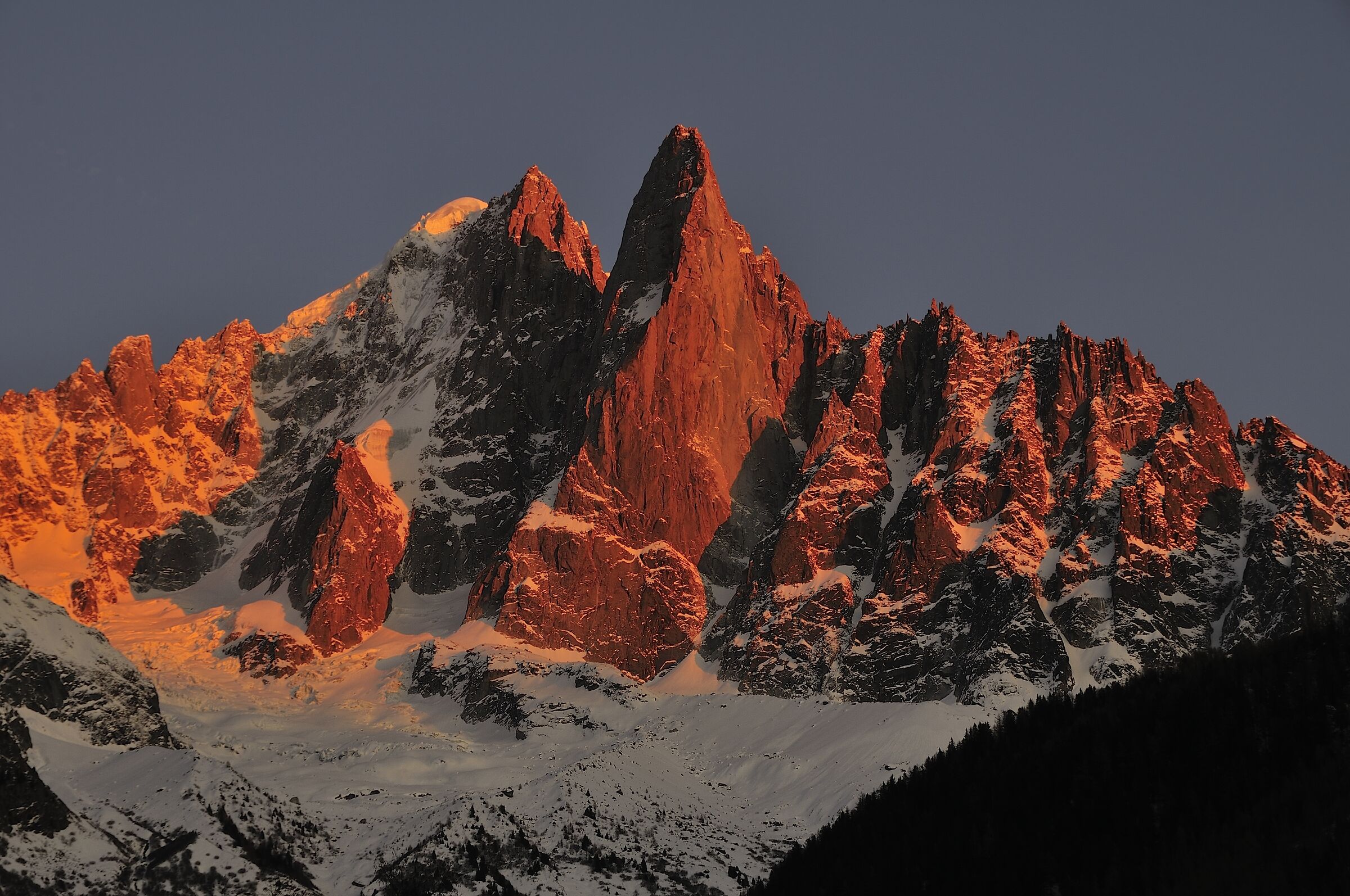 Petit dru and Aiguille Verte at sunset