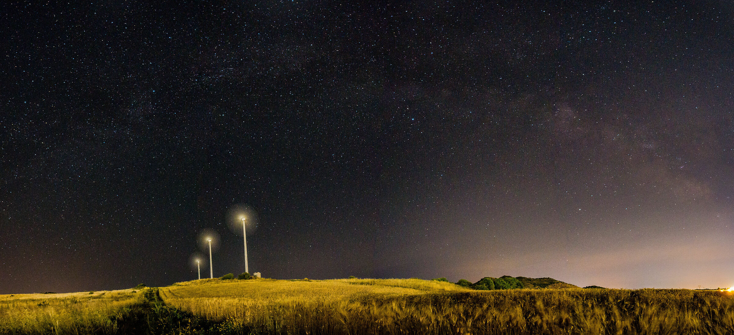 la via lattea che si staglia sui campi di grano