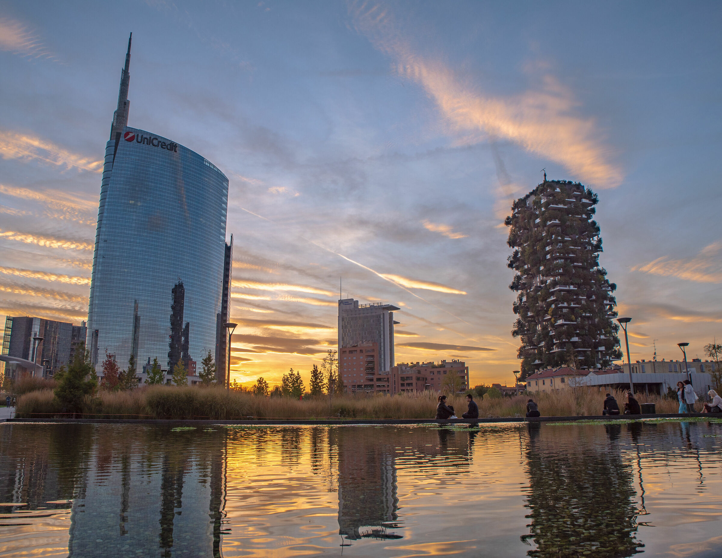Piazza Gae Aulenti at sunset