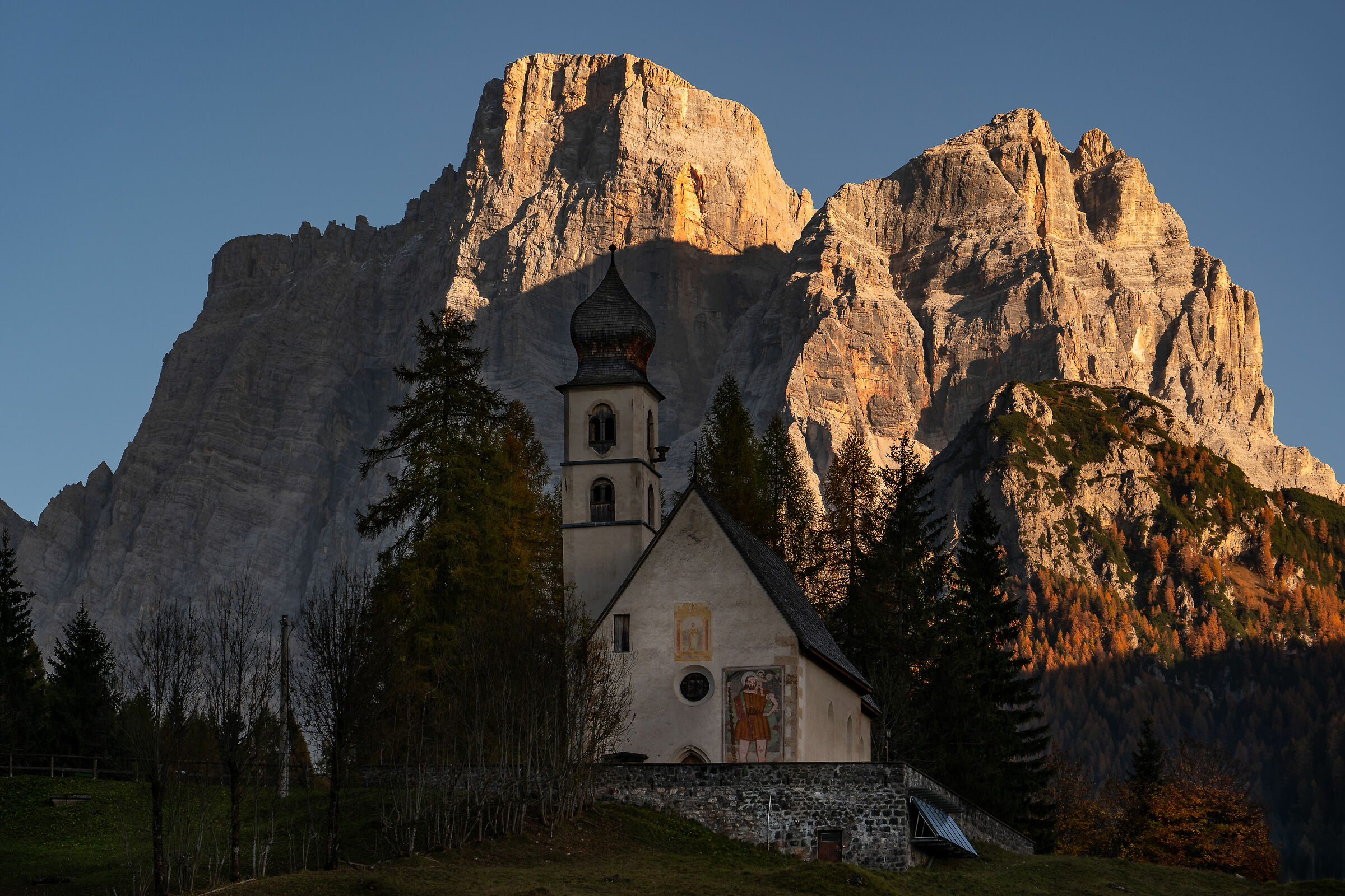 Church of St. Fosca in front of Mt. Pelmo