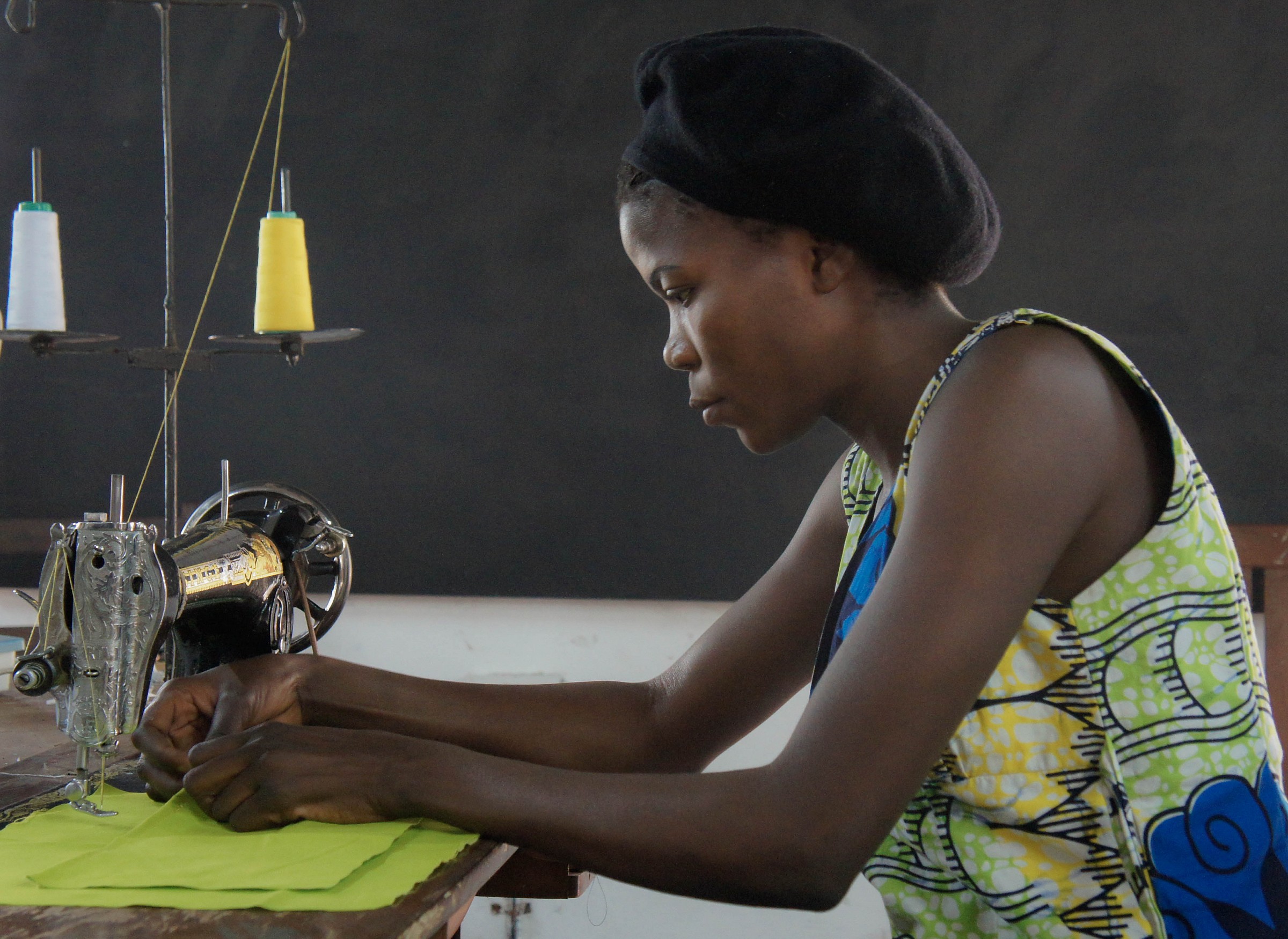 beautiful woman in a textiles factory in Zambia